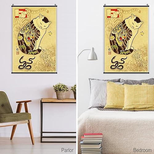 Miniatura 10 de Una amplia variedad de tatuajes de gato samurái japonés retro vintage con 13 rollos de pared para colgar (16 x 24 pulgadas)