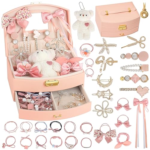 Accesorios para el cabello para niñas, regalos para niñas adolescentes, incluyendo joyero, pinzas para el cabello, pasadores para el cabello, lazos