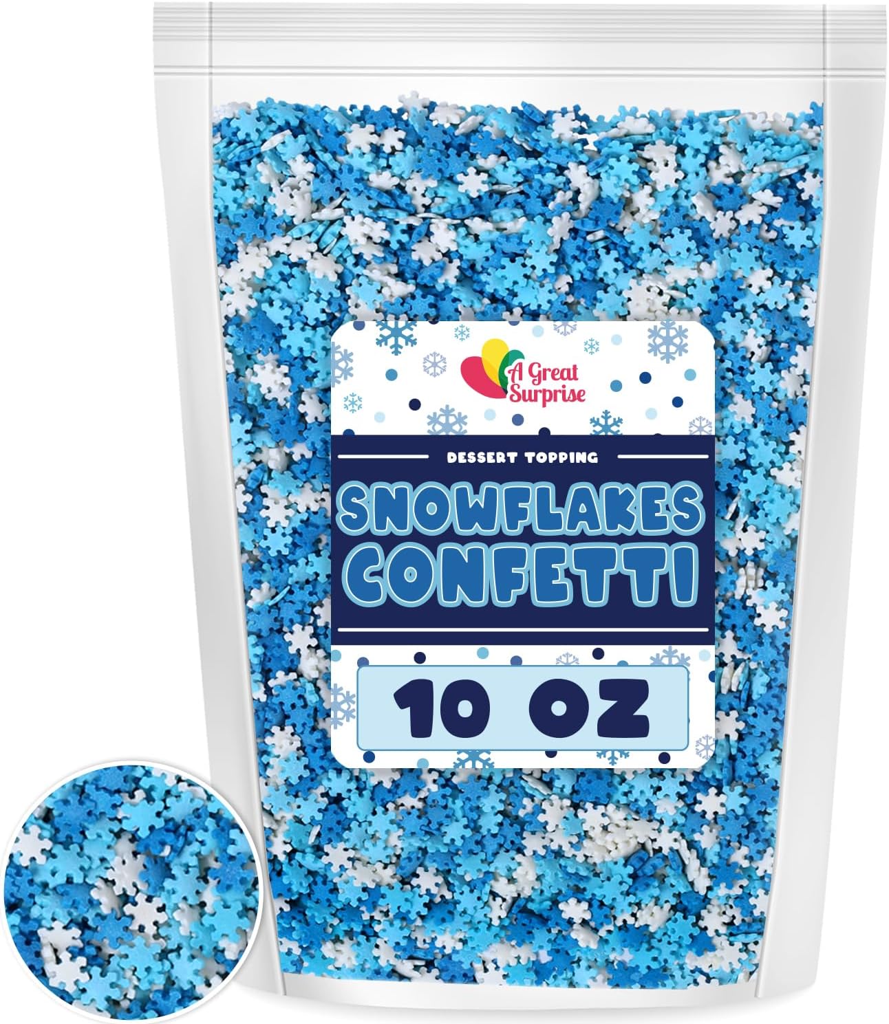 Snowflake Confetti Sprinkles - 10 ounces - Winter Jimmies - Candy Dessert Toppings for Cake, Cupcake, Cookie Decorating