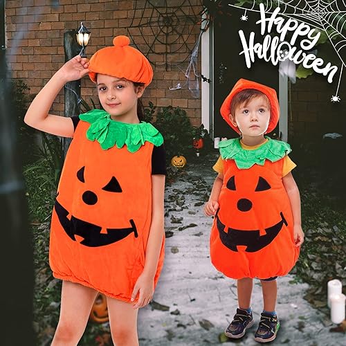 Miniatura 3 de BSTAOFY Disfraz de calabaza naranja de Halloween para niños pequeños 3T, 4T, 5T, 6T, farol, disfraz elegante para carnaval