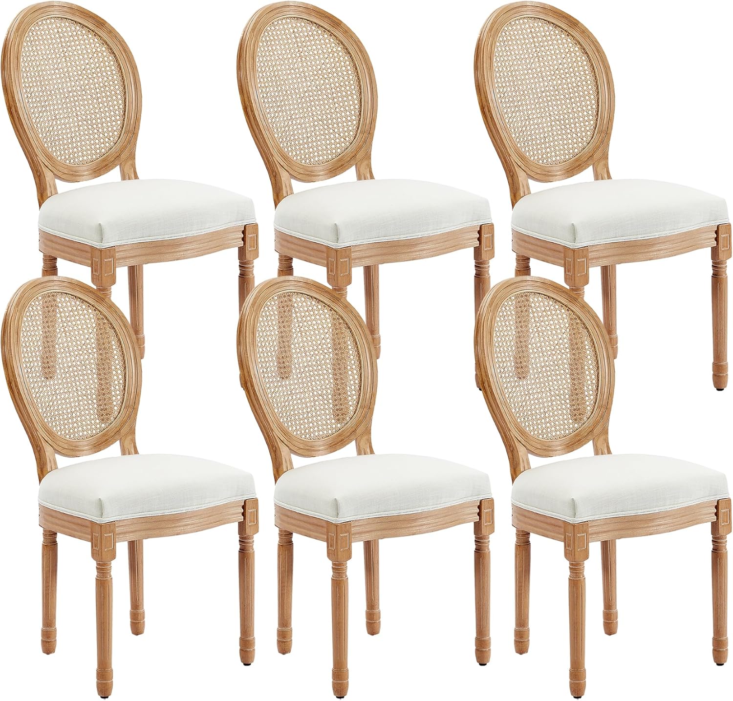 Kiztir French Country Dining Chairs Set of 6 Wood Dining Room Chairs with Round Cane Back Farmhouse Dining Chairs for Kitchen, Living Room, Bedroom