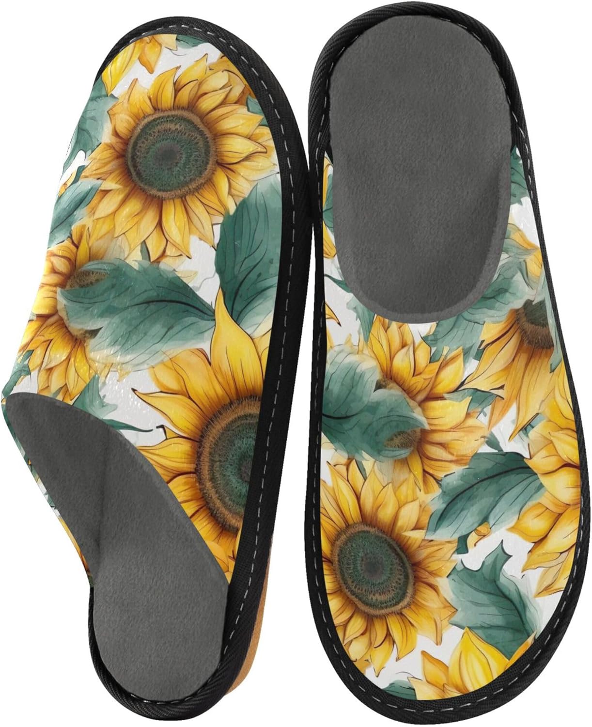Sunflowers House Slippers – Cozy Fuzzy Slippers for Guests, Washable & Disposable, Perfect for Shoeless Home, Spa & Hotel Use A112929