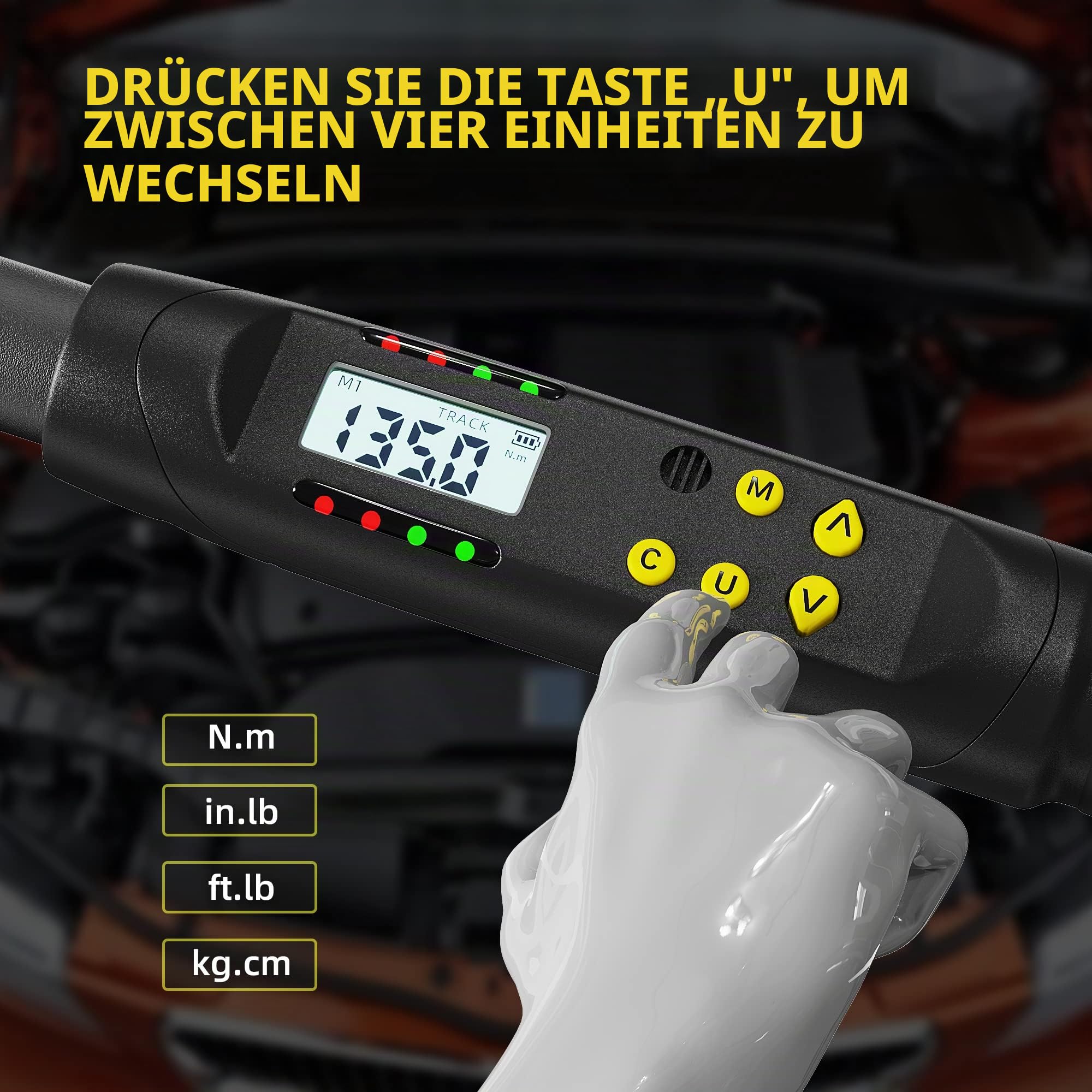 Digitaler Drehmomentschlüssel 1/2 Zoll, ± 2% Fehlergenauigkeit, 17-340 Nm Drehmomentschlüssel mit Summer und LED-Anzeige für Fahrrad Motorrad und Auto Reparatur