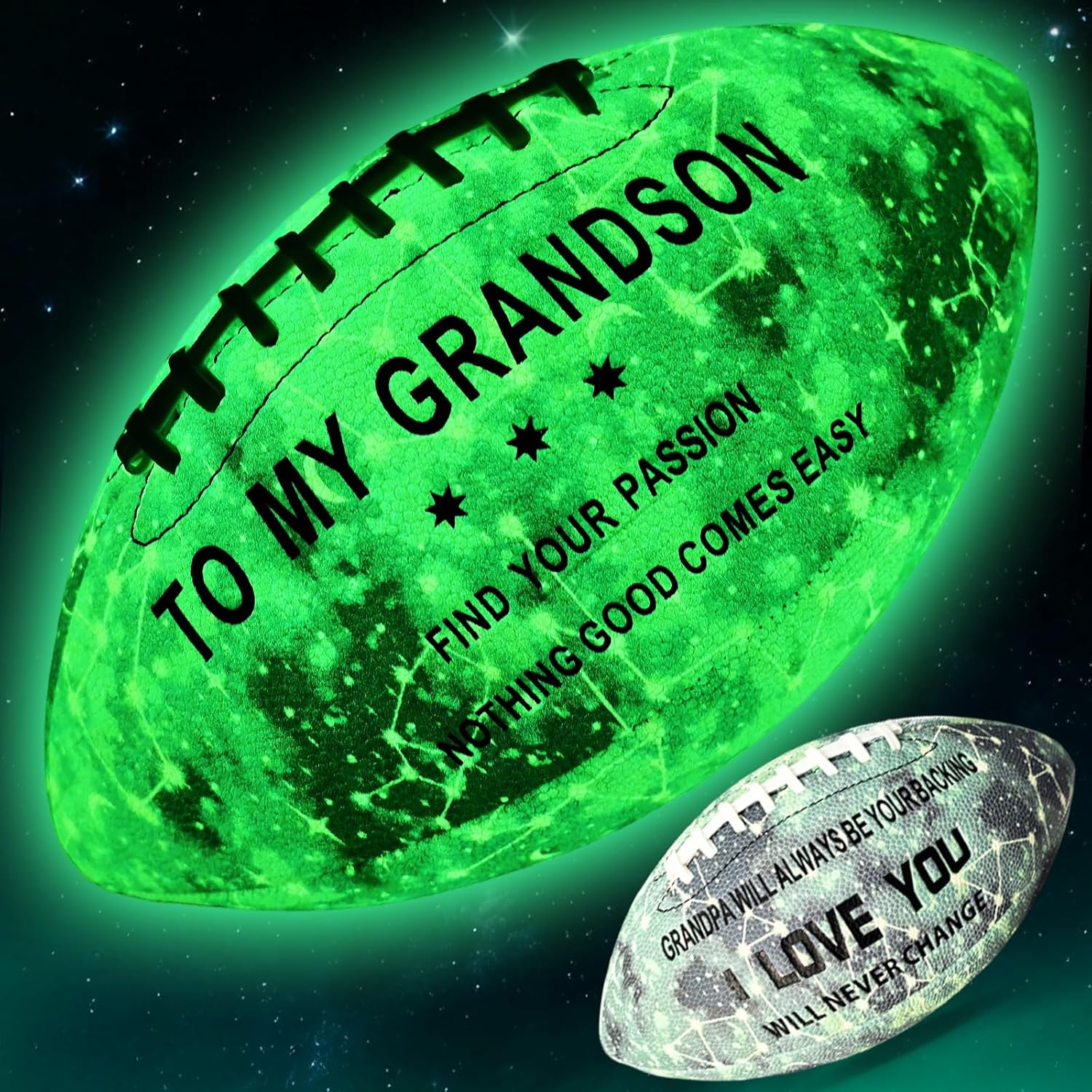 Gift for Grandson Glow in The Dark American Football by Size 9, 100% Brighter in Total Dark with Premium Fluorescent Material, Perfect for Night Rugby/Football & Gifting to Teens & Adults