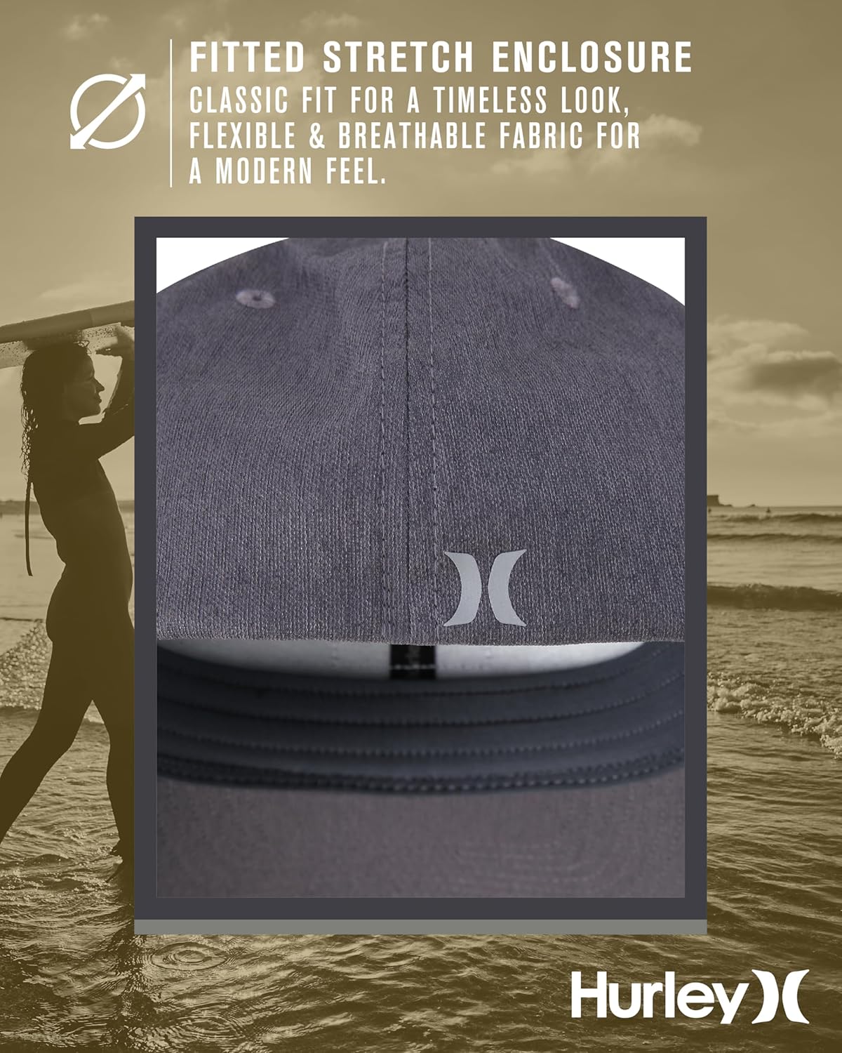 Hurley Mens Baseball Cap - Lightweight H2O-DRI Breathable Moisture Wicking Curved Brim Fitted Hats for Men - Image 4