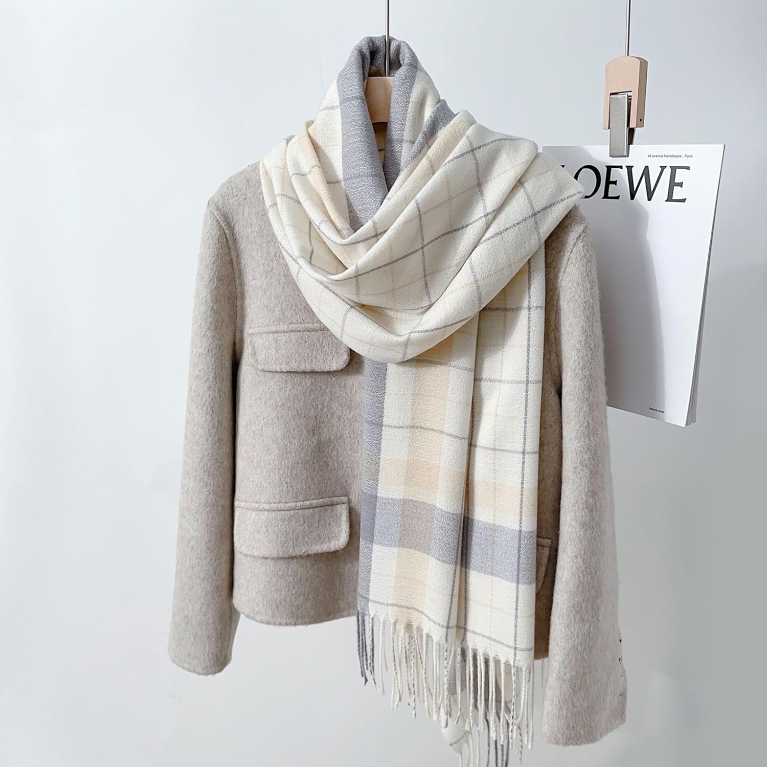 Women Scottish Tartan Plaid Scarf Winter Cold Weather Faux Soft Cashmere Shawl Wrap with Fringes - Image 7