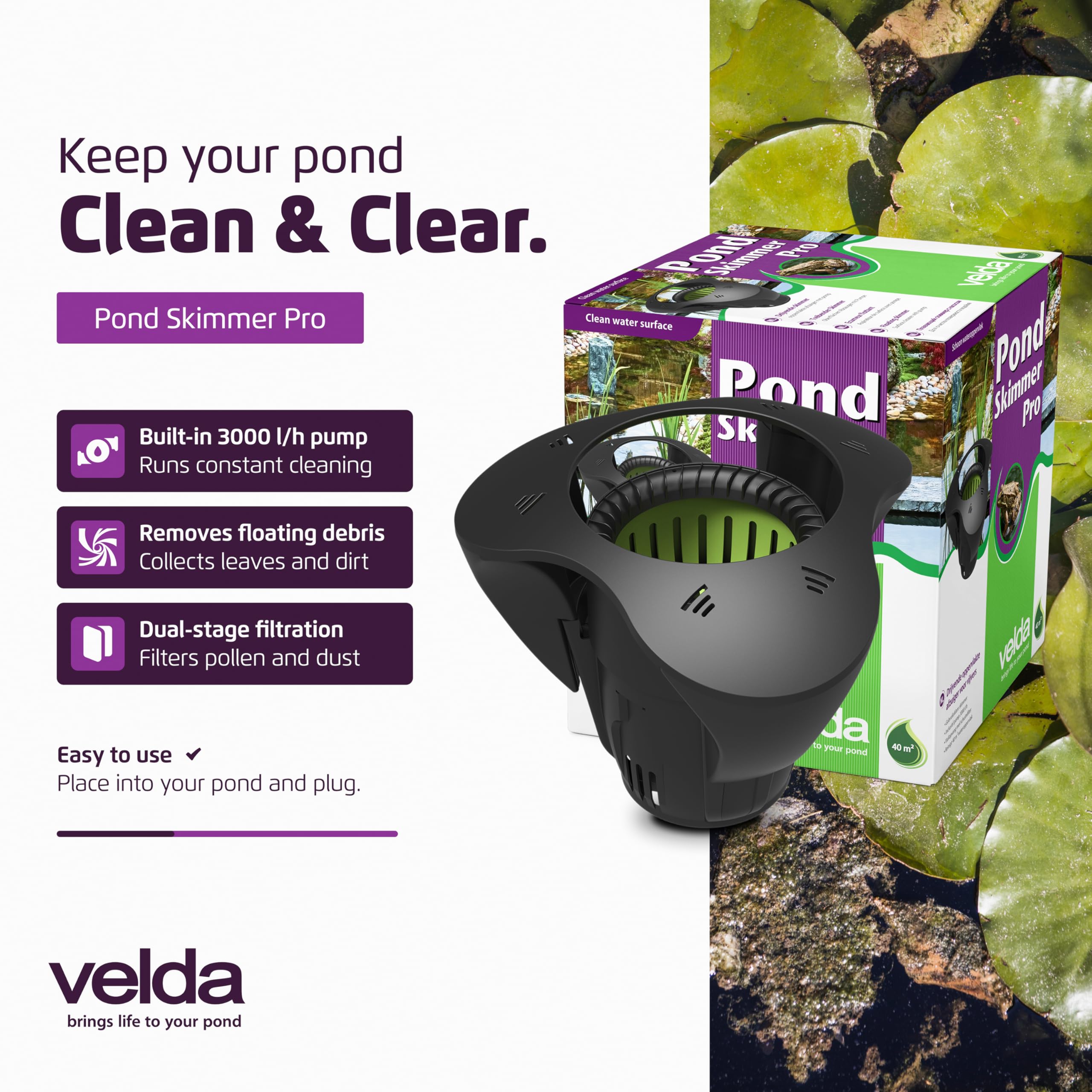 Revera Velda Skimmer pour bassins avec pompe PRO 30 W 40 m²