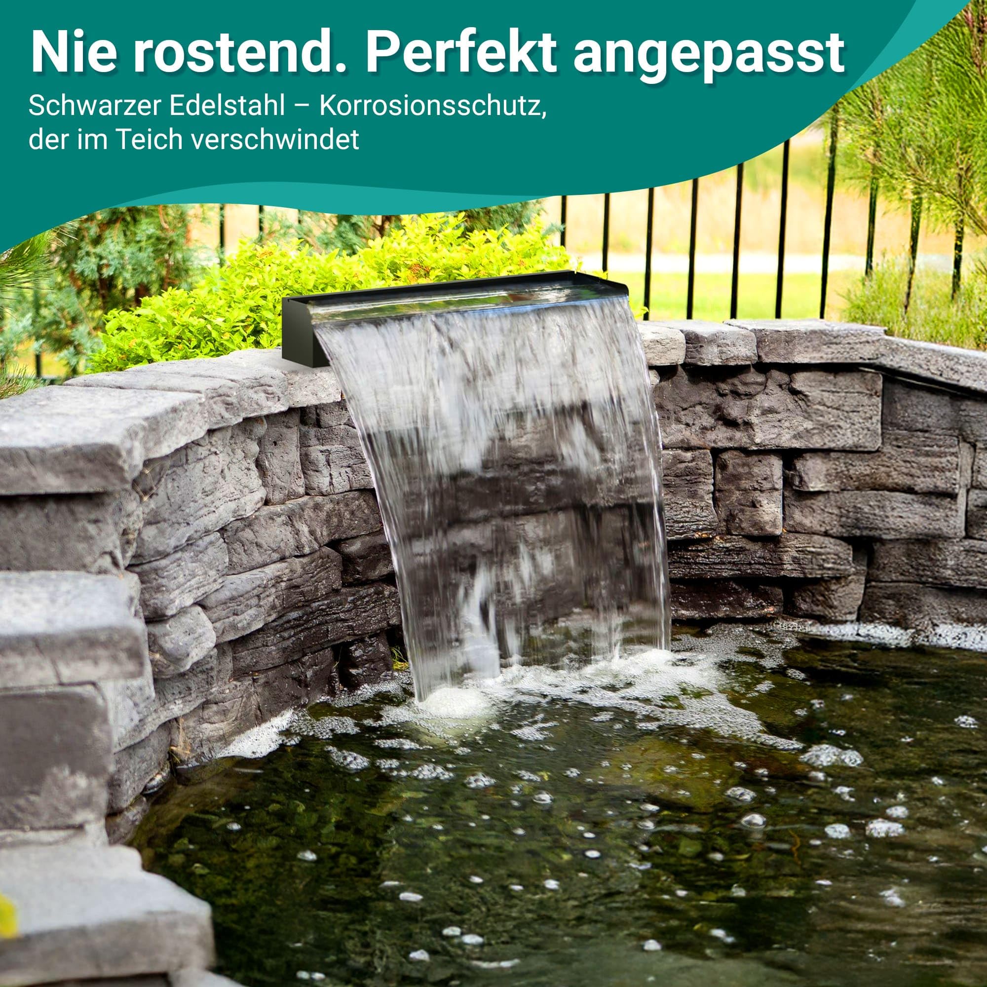 Biling Edelstahl Wasserfall Teich mit LED Warmlicht 60cm Bachlaufset 80W 4500L/H Pumpe für Gartenteich bis 8000L