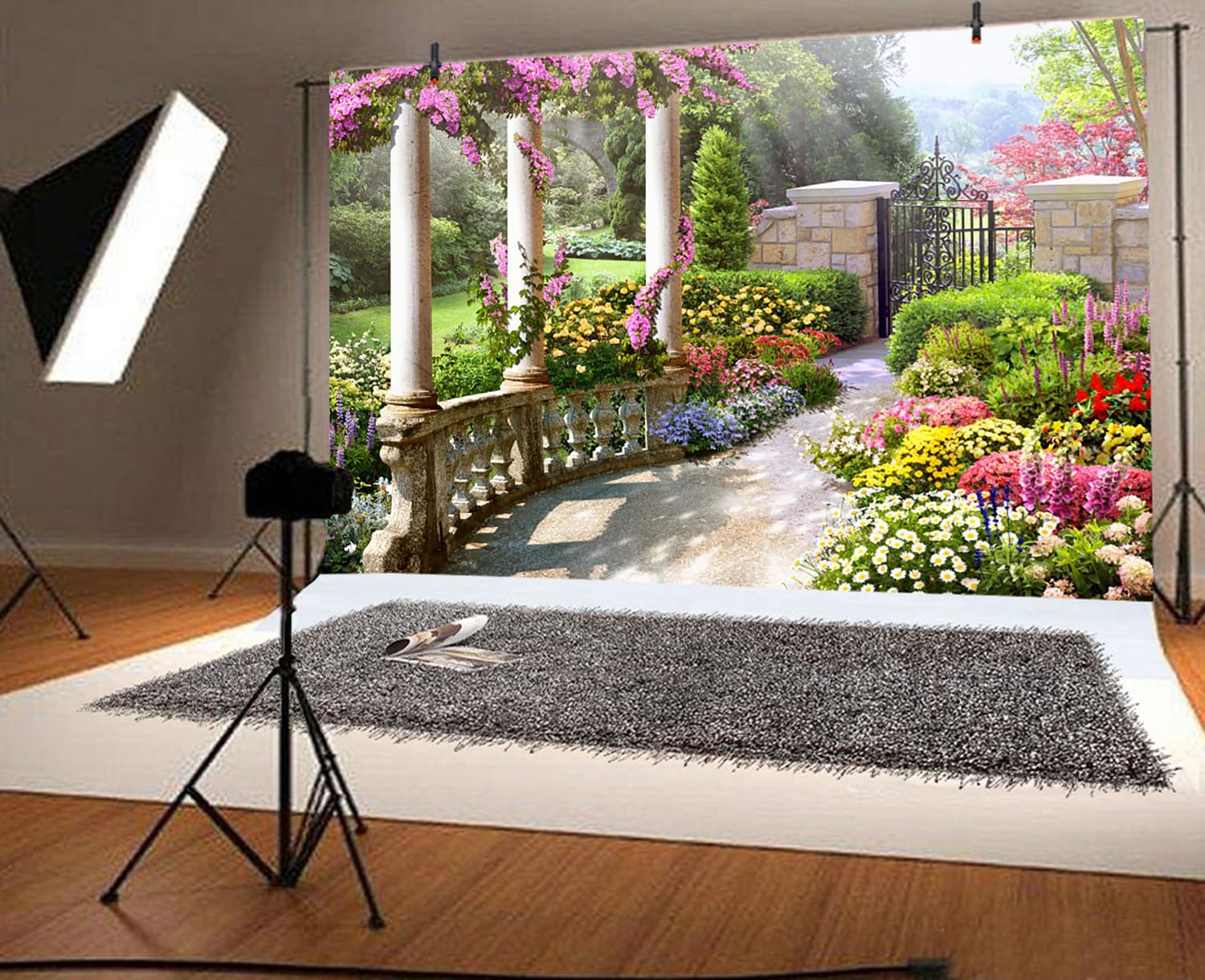 Spring Scenery Photography Backdrop 7x5FT Spring Garden Flowers Tree Path Landscape Background Wedding Baby Shower Birthday Party Decorations Photo