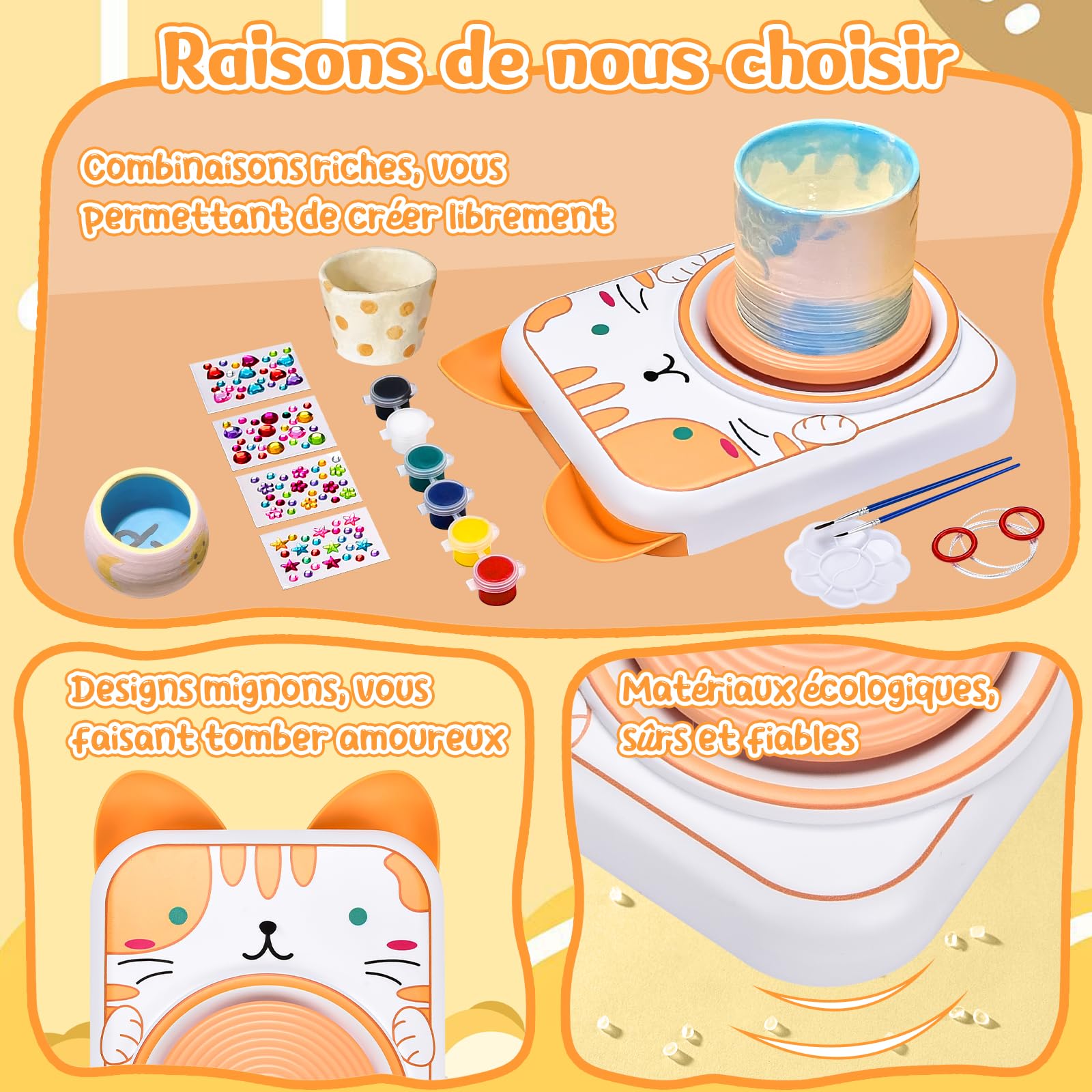 Activité Manuelle Enfant Tour De Poterie électrique Pour Enfants - Kit Créatif Avec Argile Et Couleurs Kit Poterie Enfant