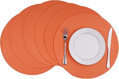 Miniatura 11 de Juego de 4 manteles individuales redondos trenzados, lavables, fáciles de limpiar, para mesas de comedor, tejidos, antideslizantes, resistentes al