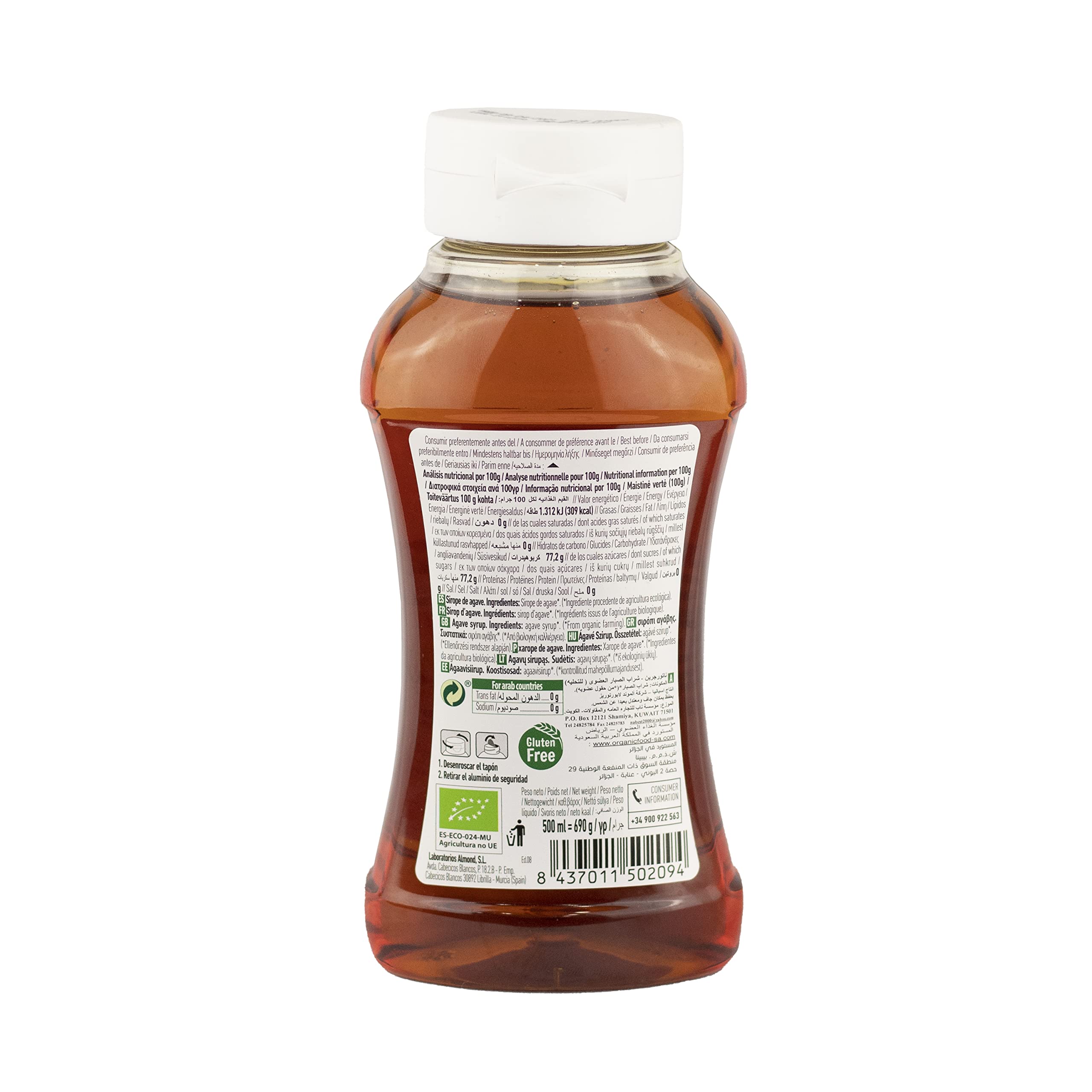 NaturGreen - Sirope de Agave BIO, Edulzante Natural, Edulcorante Ecológico, Sustituto del Azúcar Refinado, Sin Gluten, Sin Lactosa - Pack 6 unidades de 500 ml