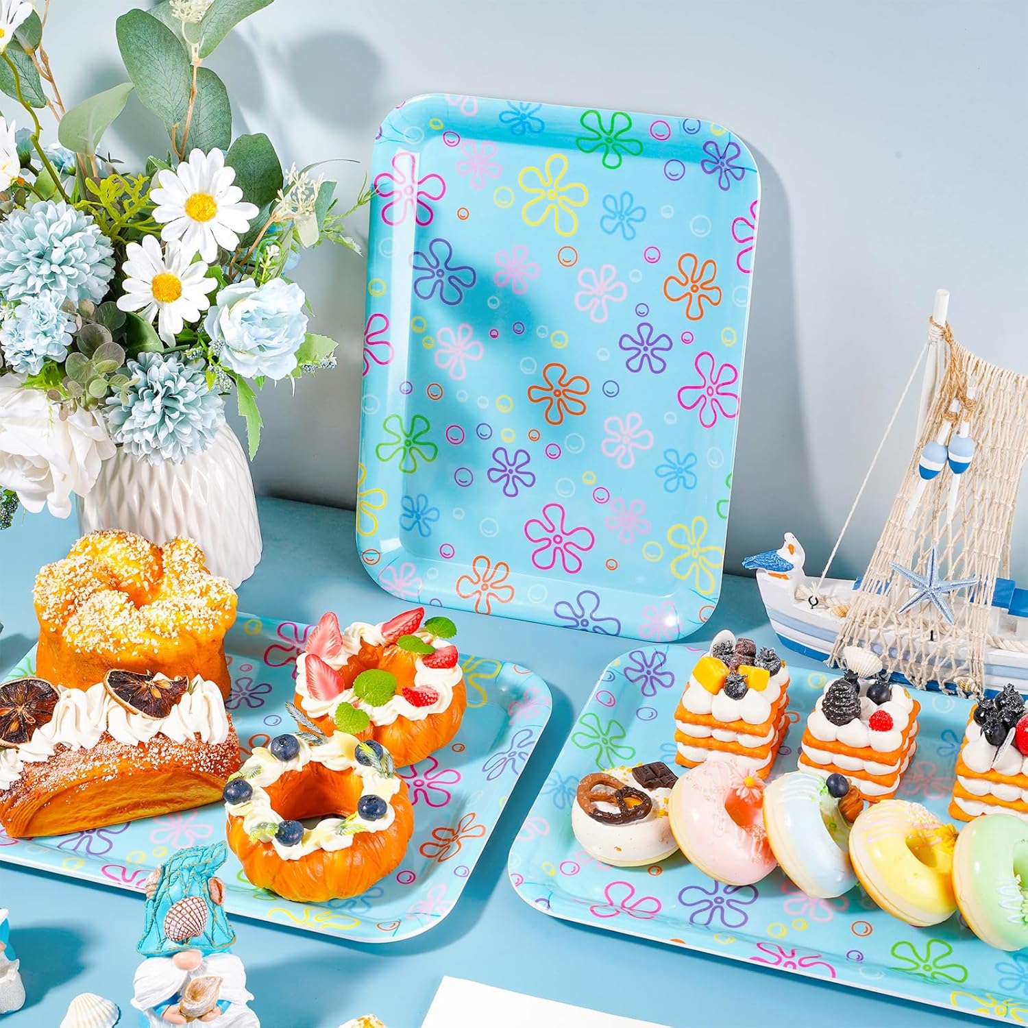 JarThenaAMCS 3Pcs Cartoon Sponge Serving Trays Under the Sea Flower Bubble Reusable Serving Dishes Yellow Cartoon Party Decoration for Ocean Birthday Party Sharing Snacks Fruit Dessert, 13 x 10 Inch
