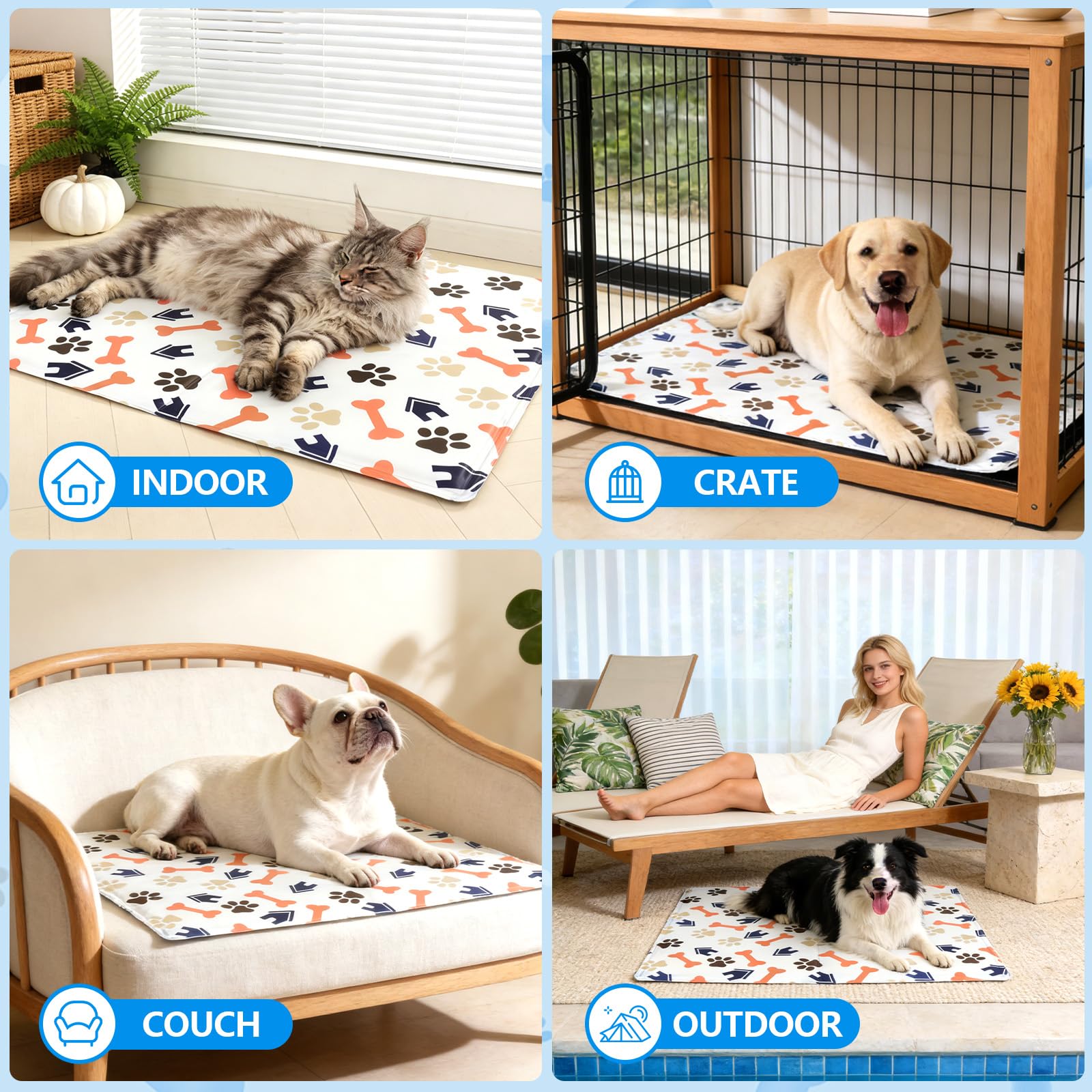 Alfombra Refrescante para Perros 90x60 cm - Colchoneta de Enfriamiento Automático para Mascotas, Lavable y Transpirable, Ideal para Perros y Gatos, L