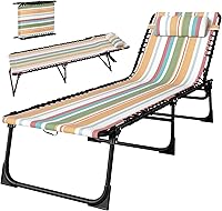 Outsunny Folding Chaise Lounge Chair with 4-Position Recline, Breathable Mesh Seat, Rainbow Striped Outdoor Lounger for Poolside, Beach, Patio