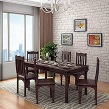 WOODLAB Sheesham Wood Dining Table Set with 6 Chairs for Home Dining Room Wooden 6 Seater Dinner Table for Living Room Hotels Restaurants - Walnut Finish