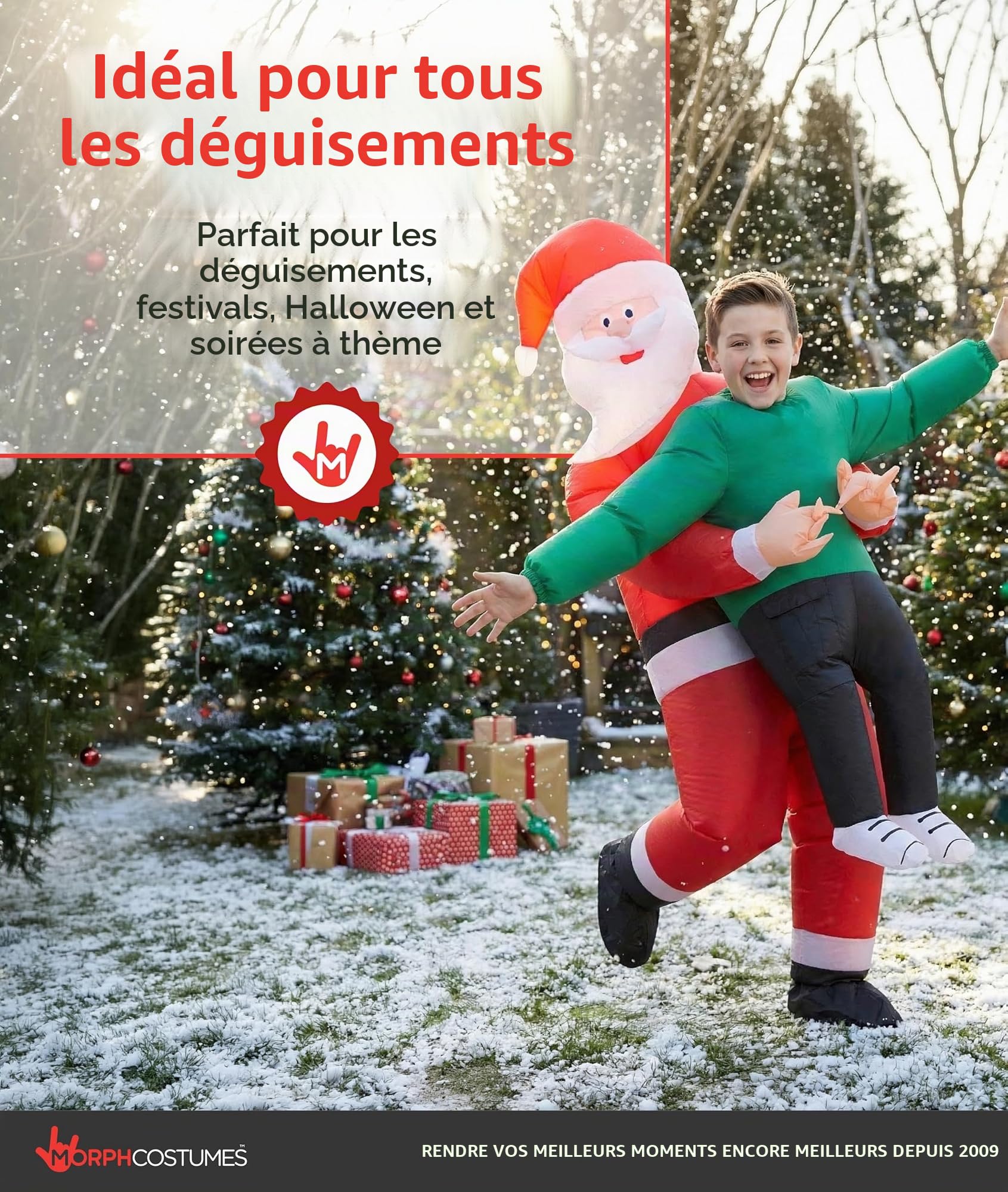 Morph Deguisement Pere Noel Gonflable Enfant, Costume Halloween Garcon | Combinaison Rouge Gonflable avec Ventilateur, Se Gonfle en 60 Secondes, Parfait pour Halloween, Toujours un Succès