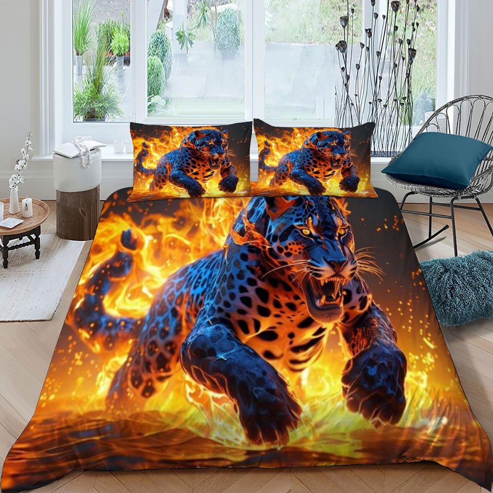 Housse de couette léopard 3 pièces pour une ambiance de chambre safari