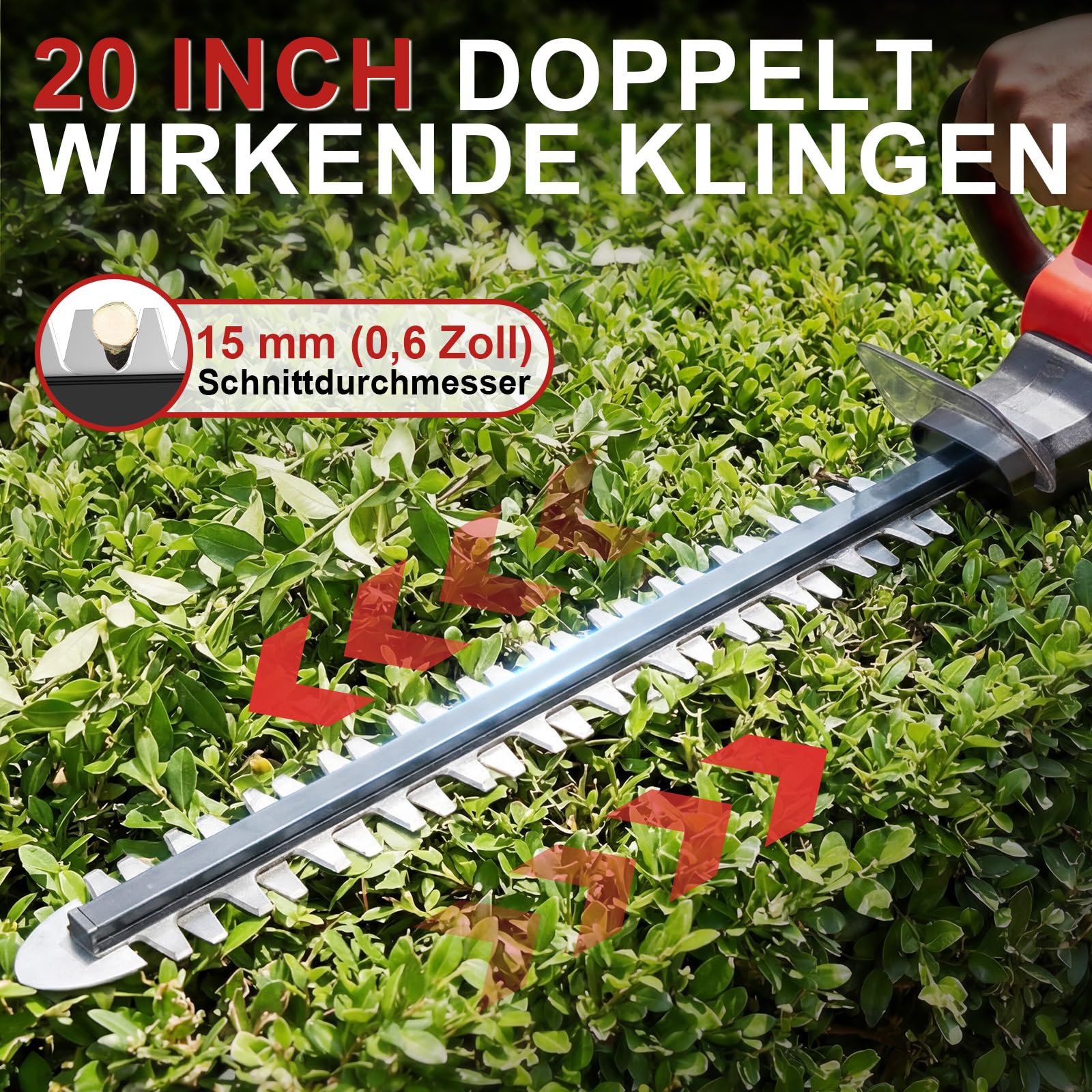 Cortasetos Inalámbrico SMILOVII 21V 850W, Cuchilla 50cm, 2 Baterías 2Ah y Cargador, Mango Giratorio 180° y Diseño Ergonómico para Jardín y Setos