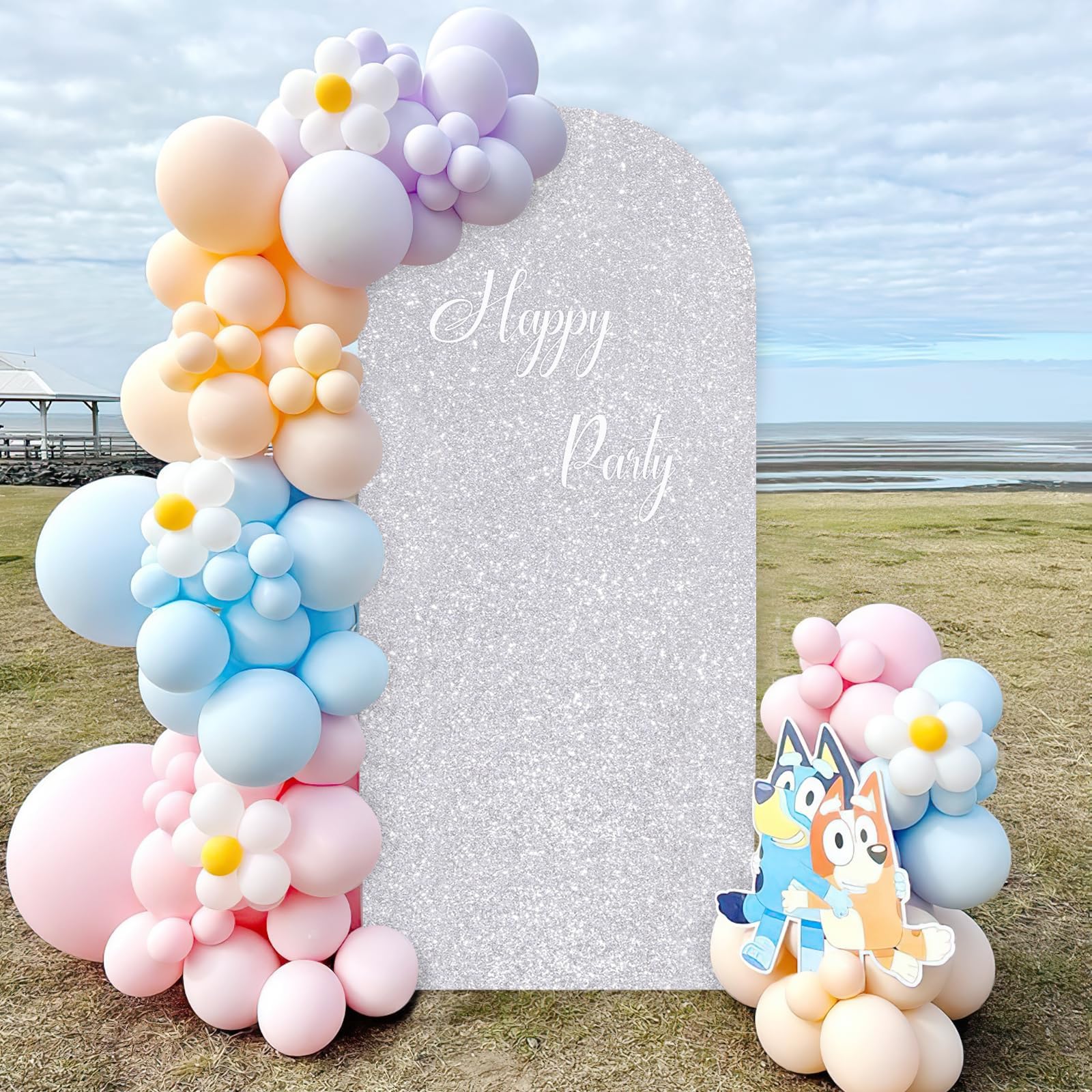 Silver Wedding Arch Cover 6FT Glitter Arch Backdrop Cover Spandex Fitted Arch Covers for Birthday Party Baby Shower Decoration