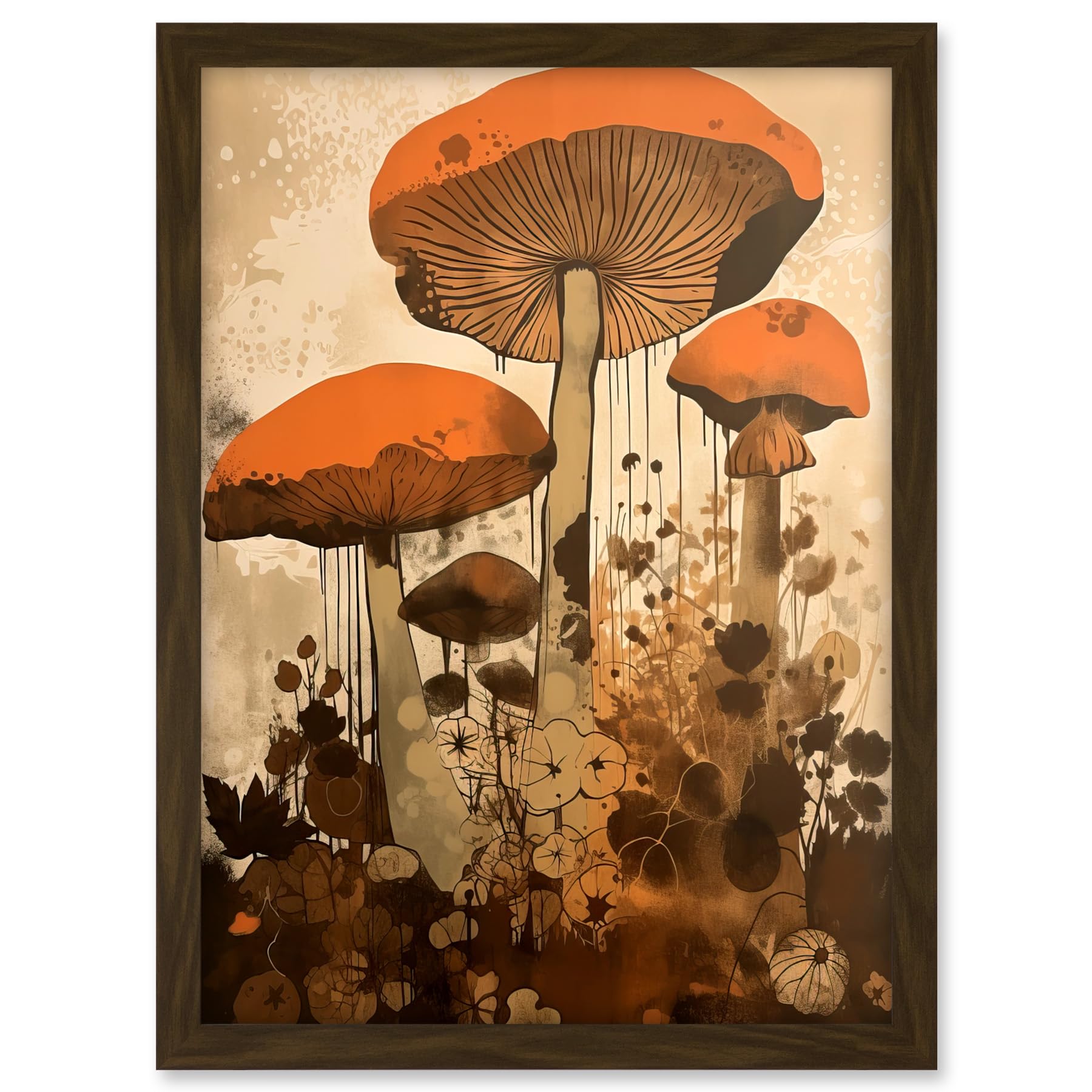 Artery8 Red Mushroom Fungi Earthy Pastel Colour Cottagecore Rustic Kitchen Decor Artwork Framed A3 Wall Art Print