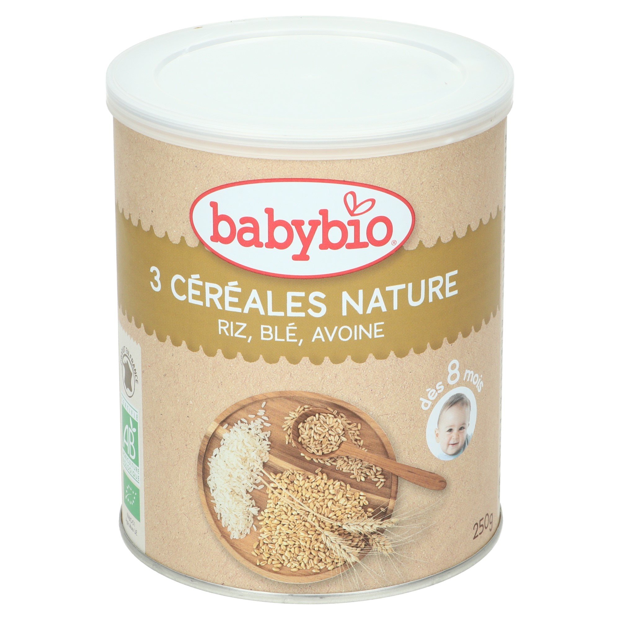 Babybio 3 Céréales Nature Riz Blé Avoine 8+ Mois 250 g