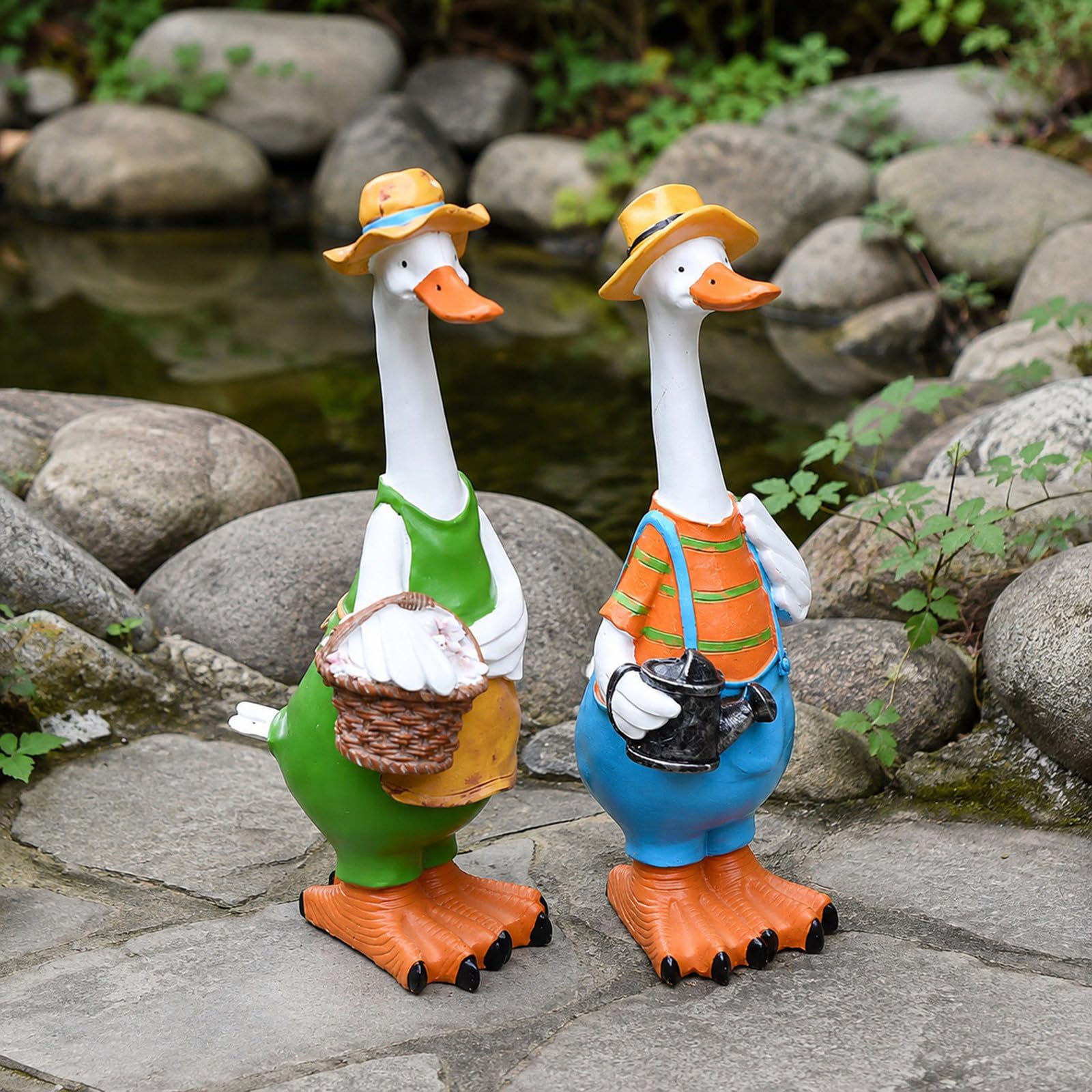 Par de decoración de patio de pájaros de resina, color