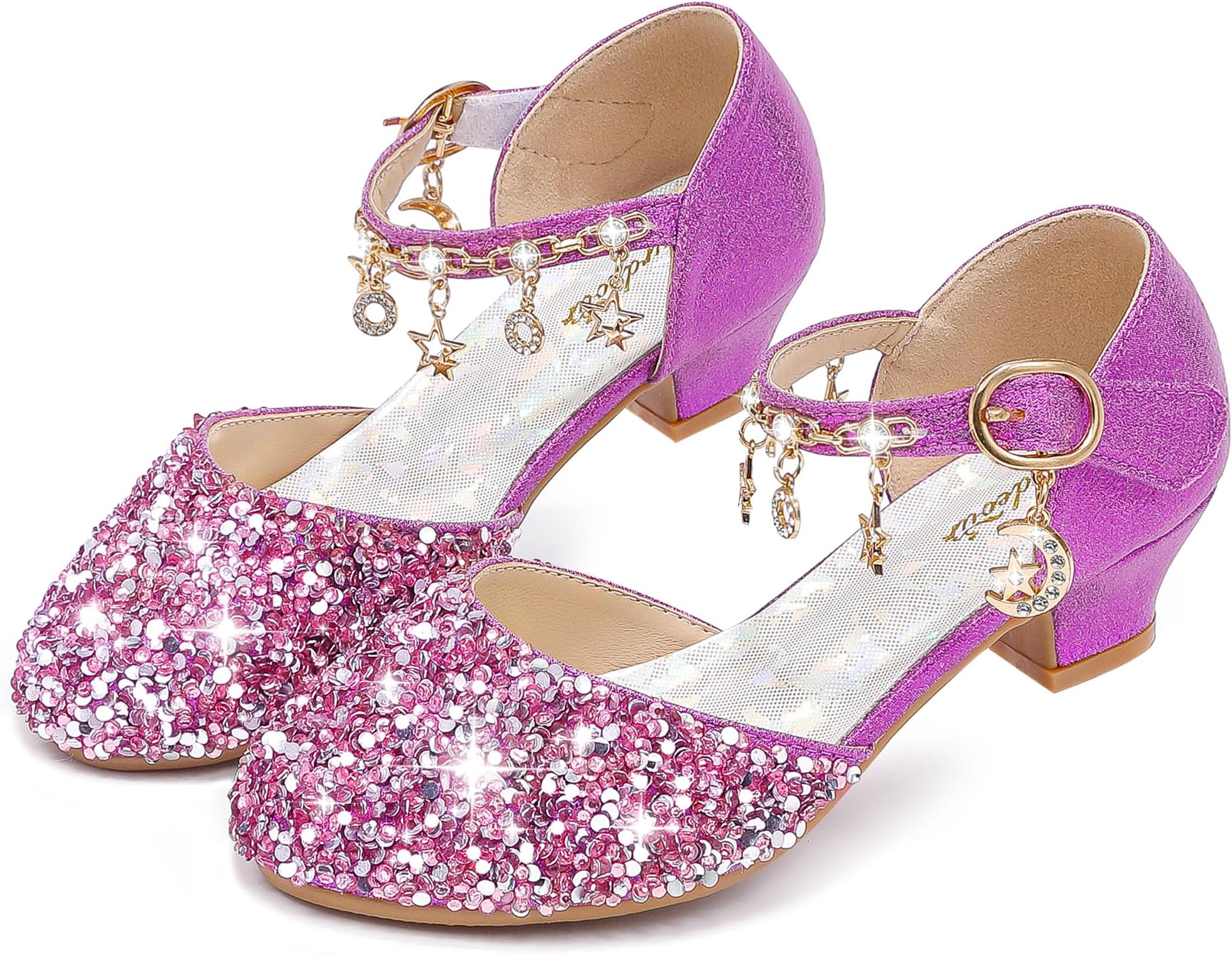 Furdeour Girls Sandals Glittler Bow Dress Shoes Princess Crystal High Heels Party Wedding Flower Girls Shoes for Kid Toddler