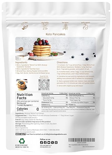 Miniatura 2 de Micro Ingredients Golden Monk - Edulcorante de frutas alulosa, 2 libras, sin eritritol, sin regusto, sustituto de azúcar morena 11, cero calorías,