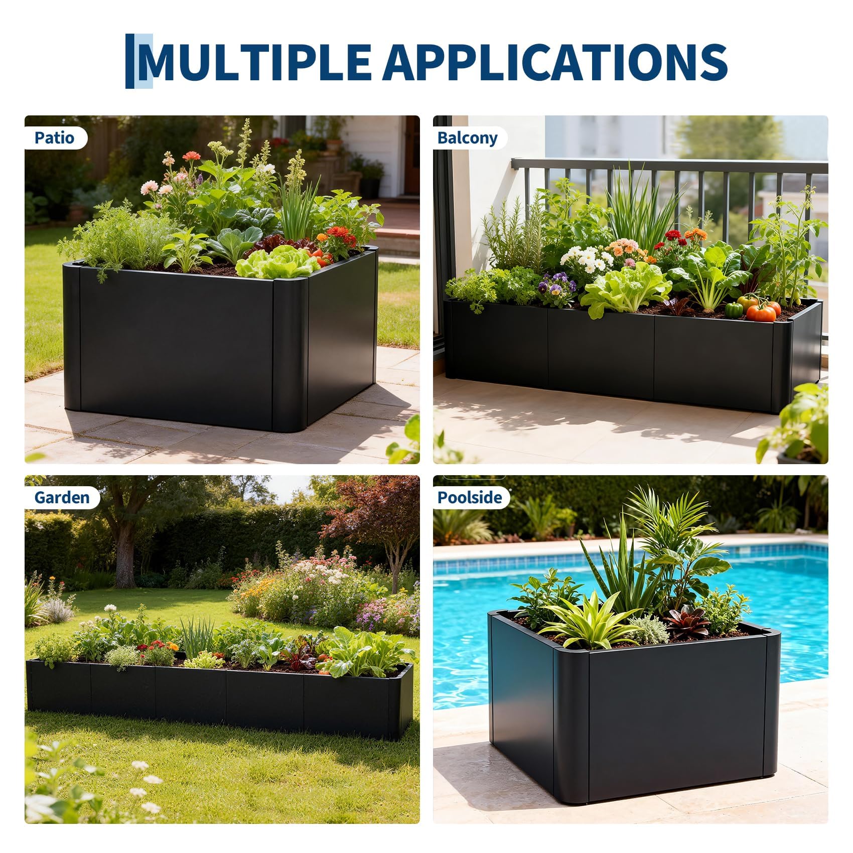 Garvee Jardinière surélevée externera Longue en Acier Robuste – Montage Facile – sans Fond – Idéale pour terrasse, Balcon, aménagement paysager, Usage résidentiel ou Commercial – 178x52x30cm, sans