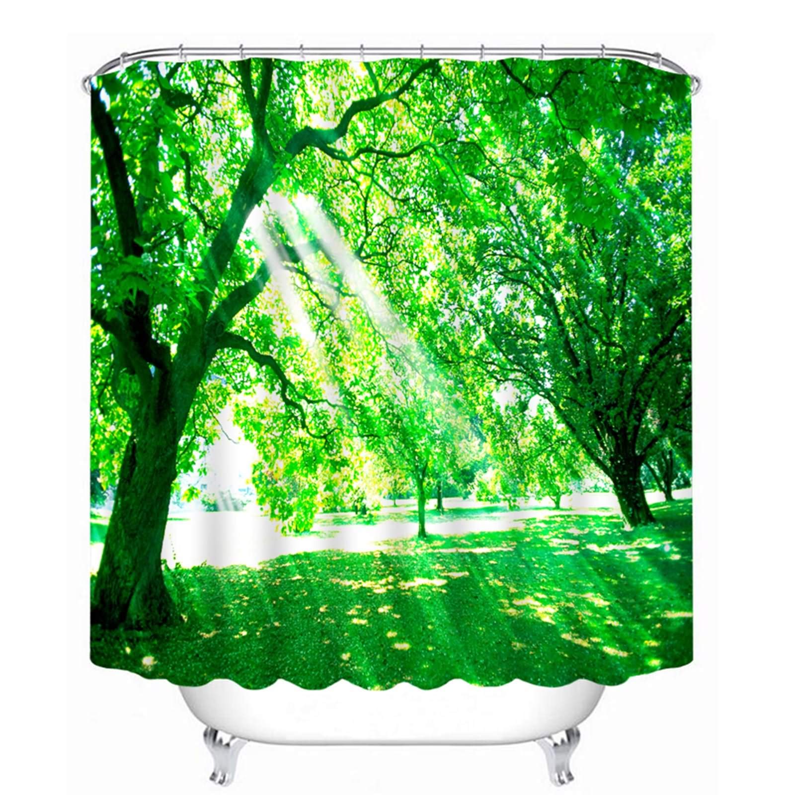 Rideau de douche japonais 200x180cm vert motif forêt KnSam