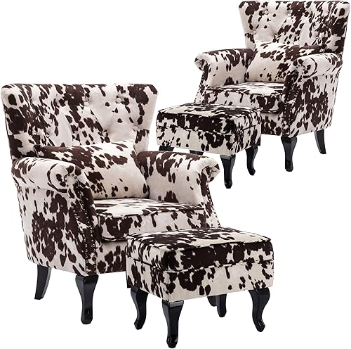 Miniatura 8 de chairus Silla decorativa moderna de mediados de siglo con otomana, cómoda silla individual de terciopelo con botones y respaldo copetudo con