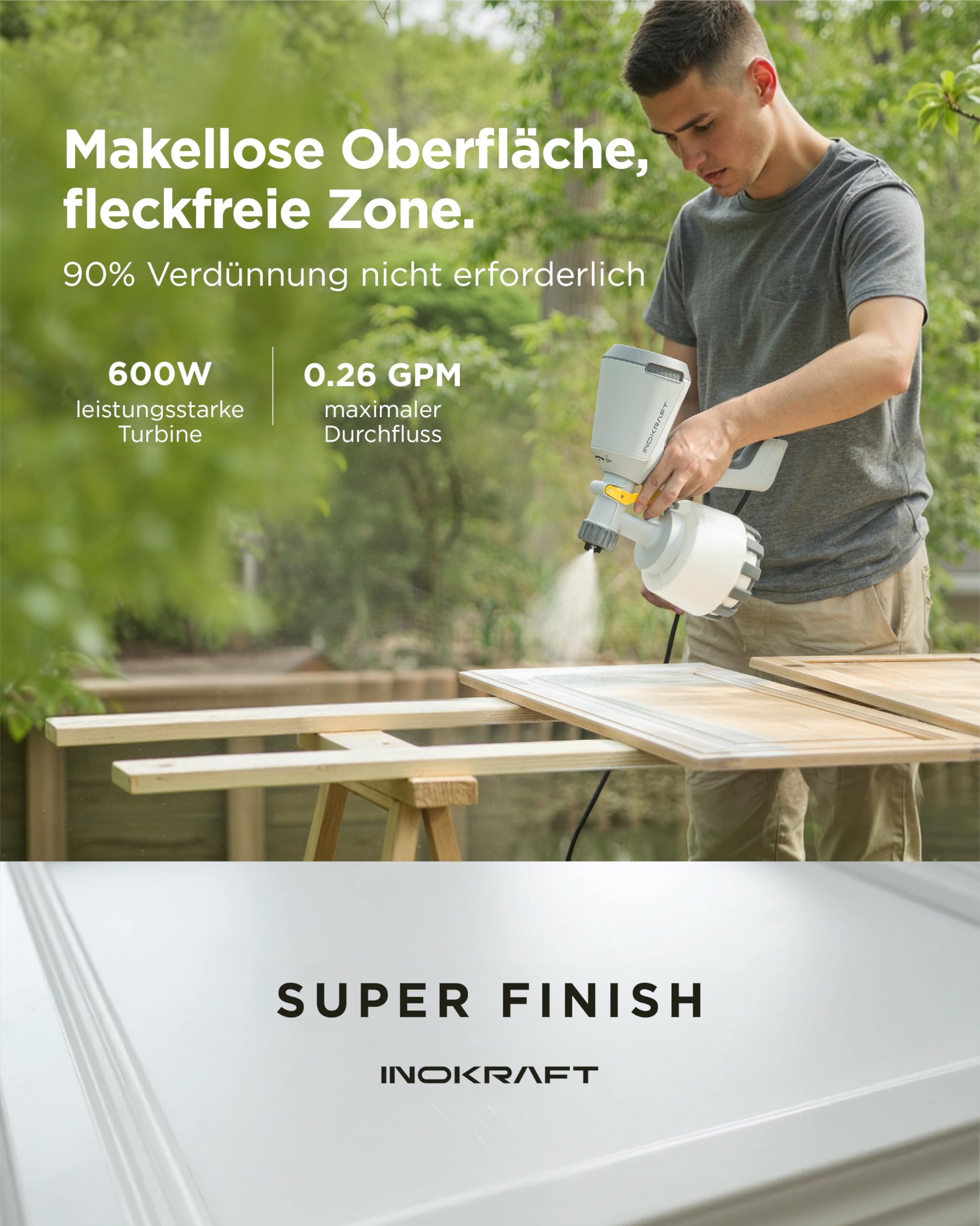 InoKraft Farbsprühsystem, 0-980ml/min, 600W elektrisches Farbsprühgerät mit 1200ml Behälter, 3 Düsen & 3 Sprühmustern - Sprühpistole für Wandfarbe, Schränke, Zäune, Türen, Möbel