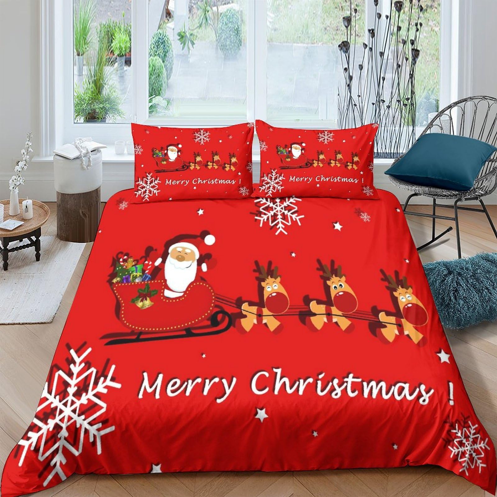 Housse de couette Noël parure de lit 3 pièces 220x240 cadeau idéal pour toute la famille