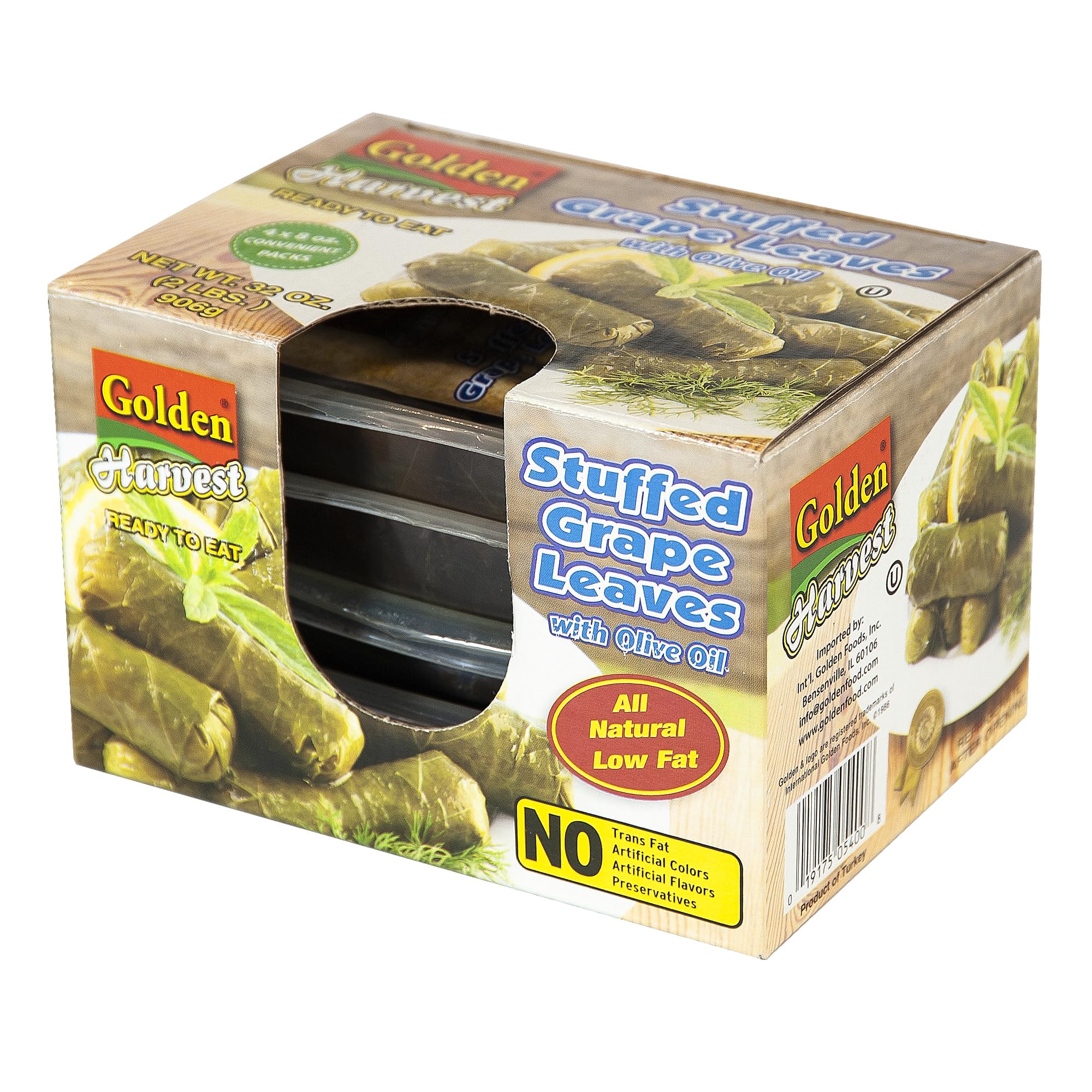 Golden Harvest Stuffed Grape Leaves 32oz (2 LB), Olive Oil Based Prepared Food, Gluten Free Healthy Dolmas Stuffed Vine Leaves in BPA Free Containers,