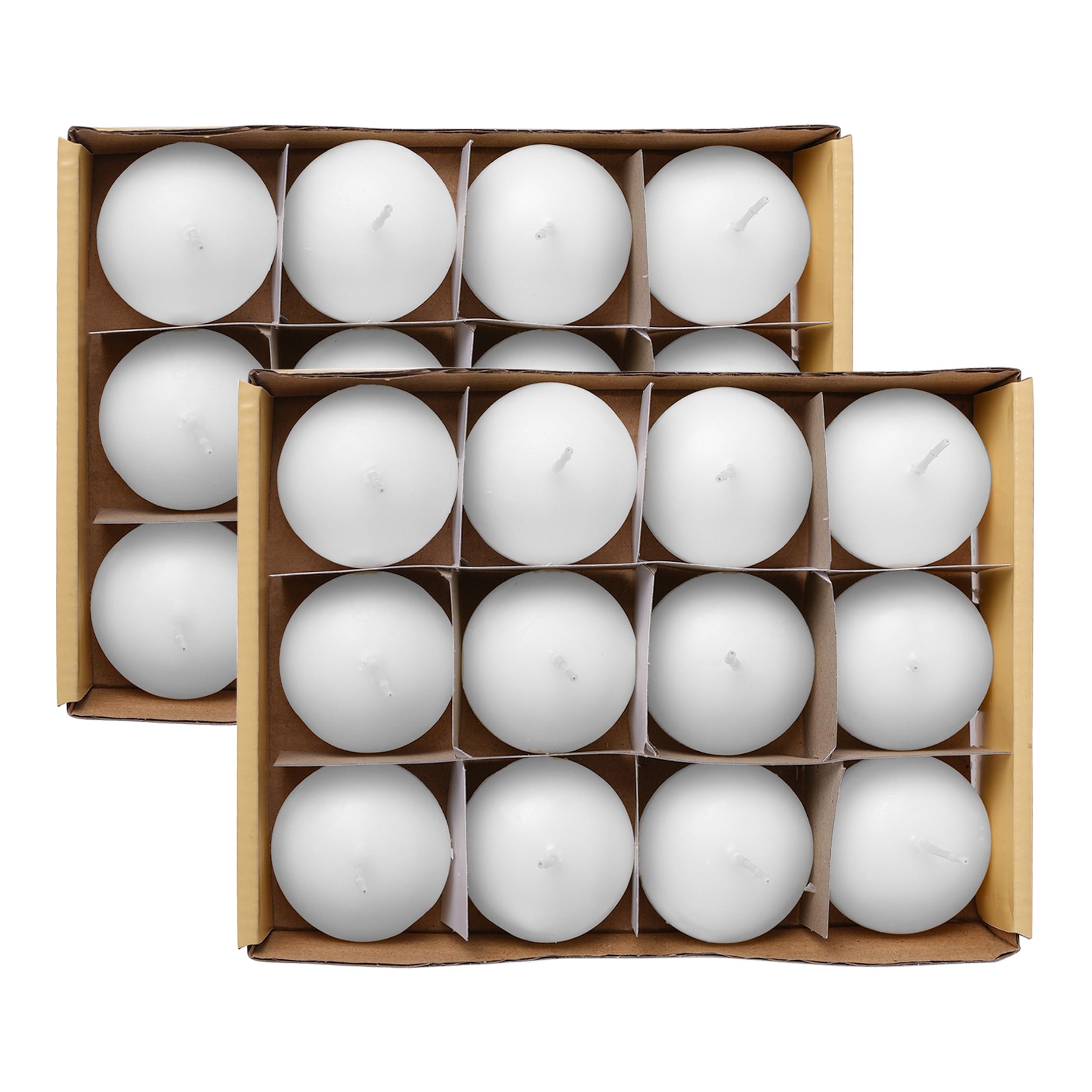 Pack de 24 Velas Flotantes Decorativas - Ideal para Bodas, Fiestas de Piscina y Decoración Navideña, 4 Horas de Duración, Sin Perfume, Fabricación Europea, 45mm - Blanco