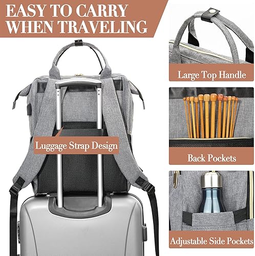 Miniatura 19 de Mochila para tejer, organizador de hilo con puerto de carga USB, mochila acolchada para mujer, regalo del día de la madre, bolsa de ganchillo grande