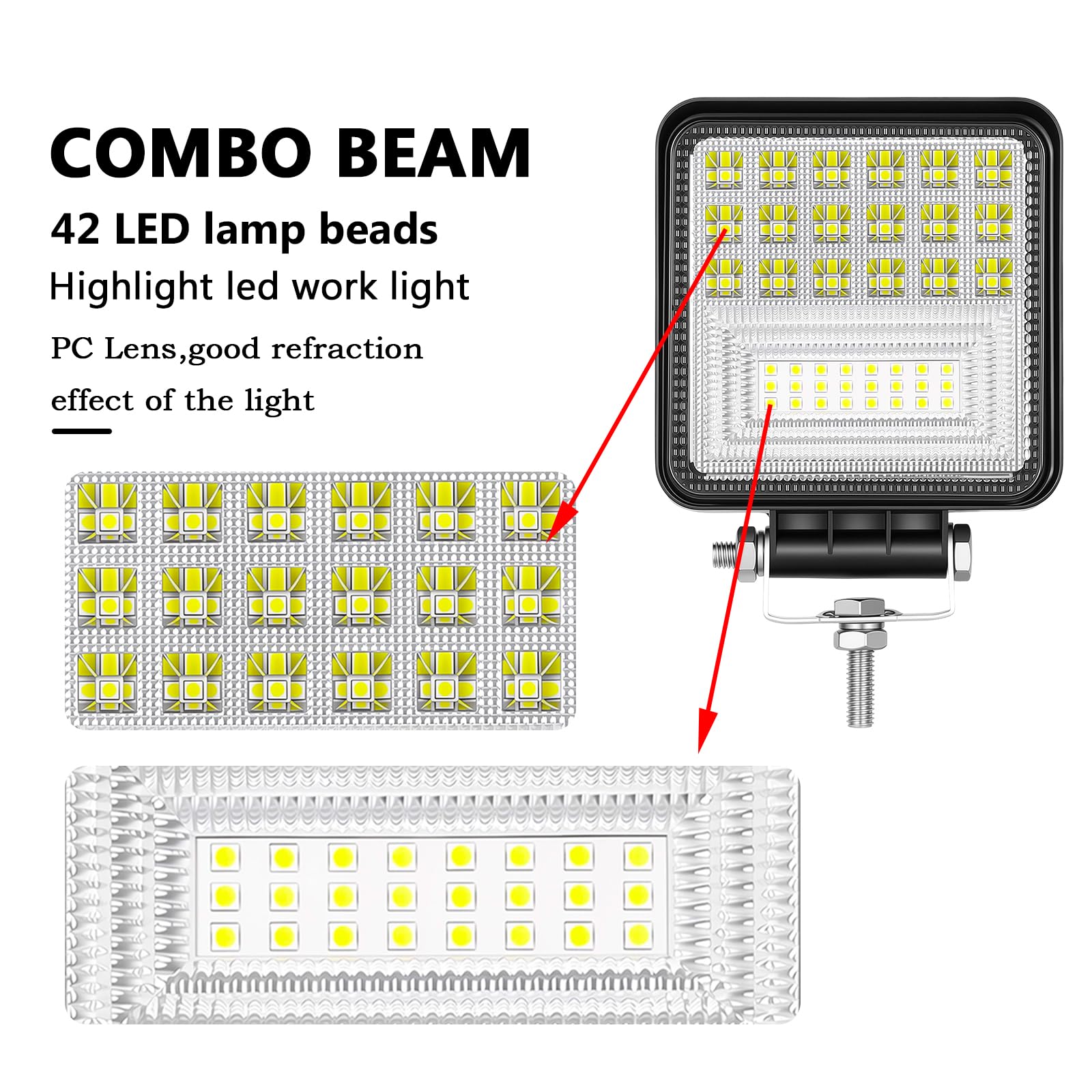 RIGIDON 10 Pcs Faro de trabajo rectangular, 4 pulgadas 126W, Spot Flood Combo lámpara trabajo led para off road camión coche ATV SUV 4x4 Tractor, Faros trabajo led 12v 24v Spotlights faros antiniebla