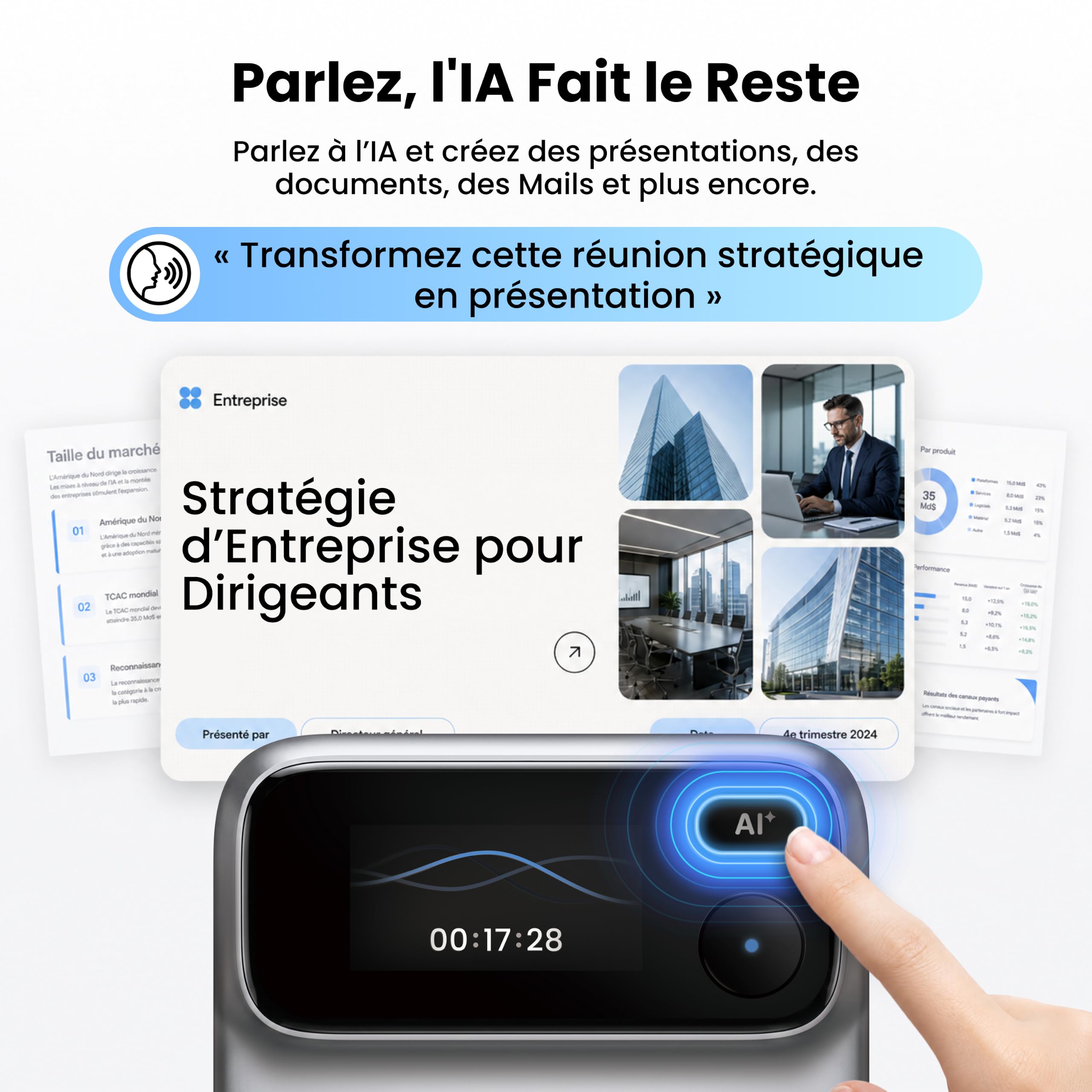 Comu Action Pro Enregistreur Vocal IA Dictaphone avec Agent IA Intelligent