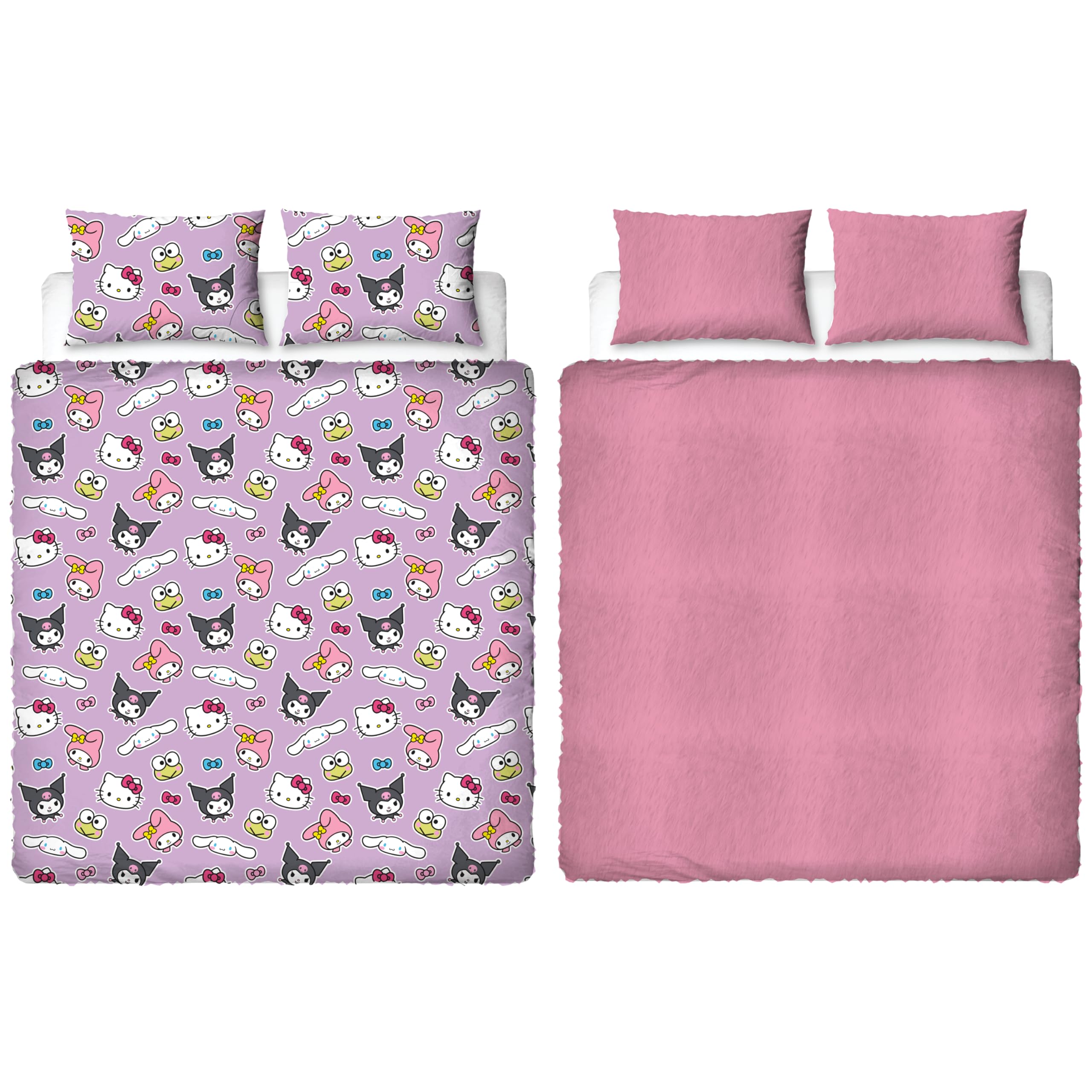 B&Q -  Hello Kitty Fleece Double Duvet Reversible Kids Bedding Set Purple Quilt Cover