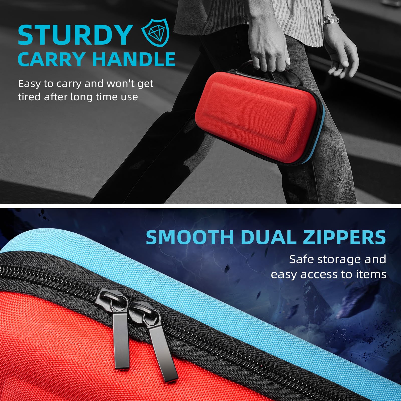 TiMOVO Carrying Case for Nintendo Switch 2 2025, Large Capacity Protective Hard Shell Portable Travel Case Pouch for Switch 2, with 10 Game Card Slots and Pockets for Console & Accessories, Blue+Red