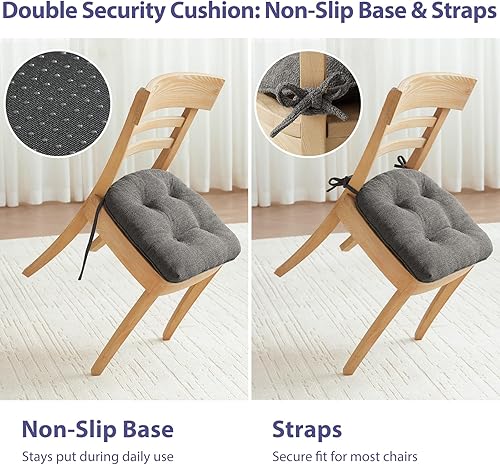 Miniatura 4 de Juego de 6 cojines para sillas de comedor, almohadillas para sillas de cocina de 16.5 x 15.5 pulgadas con espuma viscoelástica, parte inferior