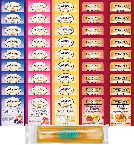 Miniatura 1 de Twinings - Muestra de bolsas de té de hierbas frutales (paquete de 45) con palitos de miel By The Cup