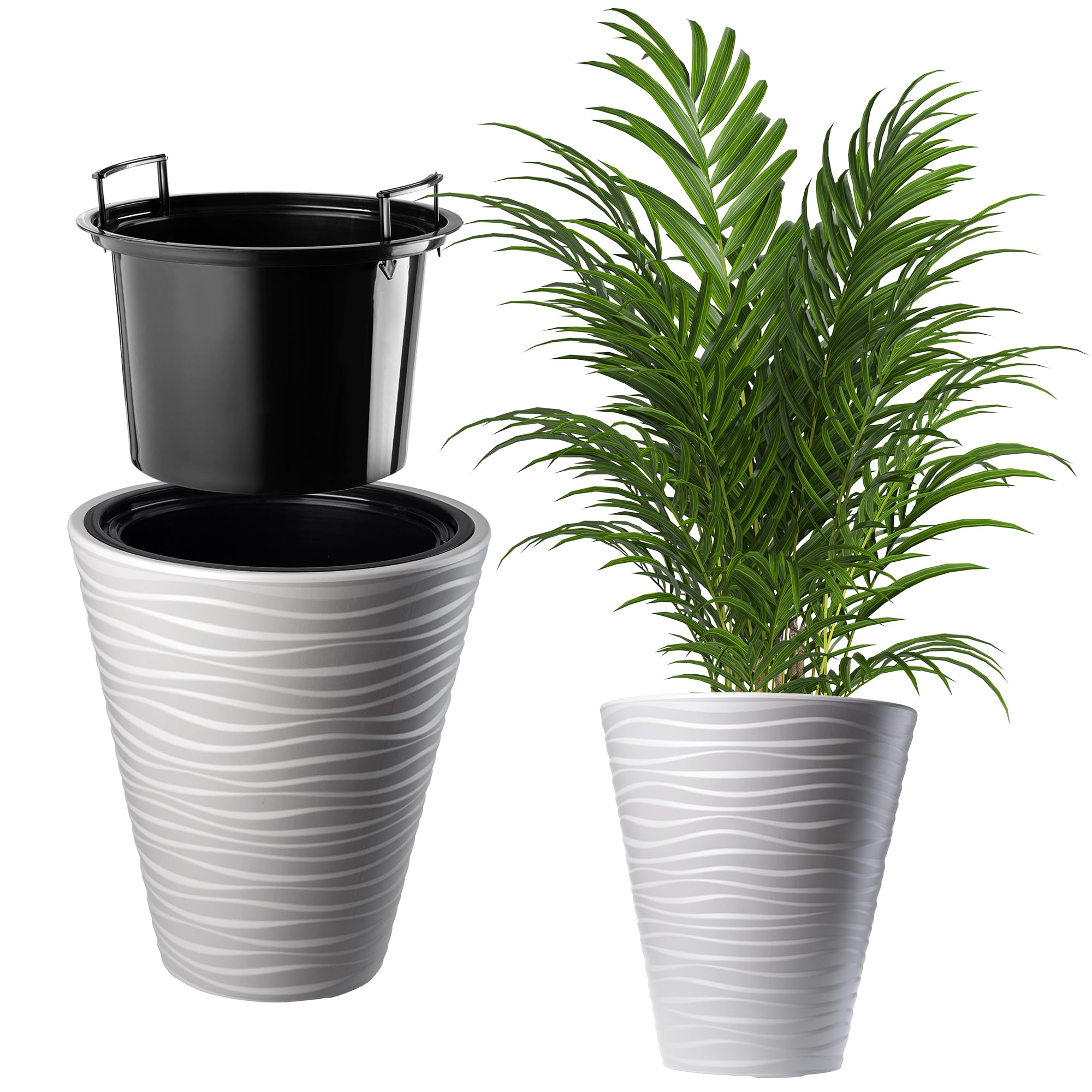 KADAX Maceta redonda para interior y exterior, de plástico, resistente a la intemperie, para casa, jardín, balcón (40 cm de diámetro, color blanco)