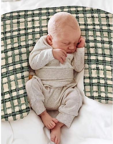 Miniatura 4 de Fundas de almohada de lactancia de tartán verde acuarela para niños y niñas, fundas de almohada vintage a cuadros verdes para lactancia materna,