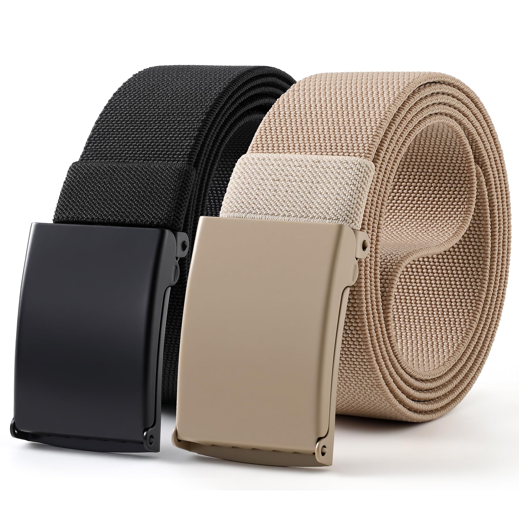 Mile High Life Stretch Canvas Belt for Men, Golf Casual Elastic Web Belt, Top Military Buckle, Adjustable Cut to Fit