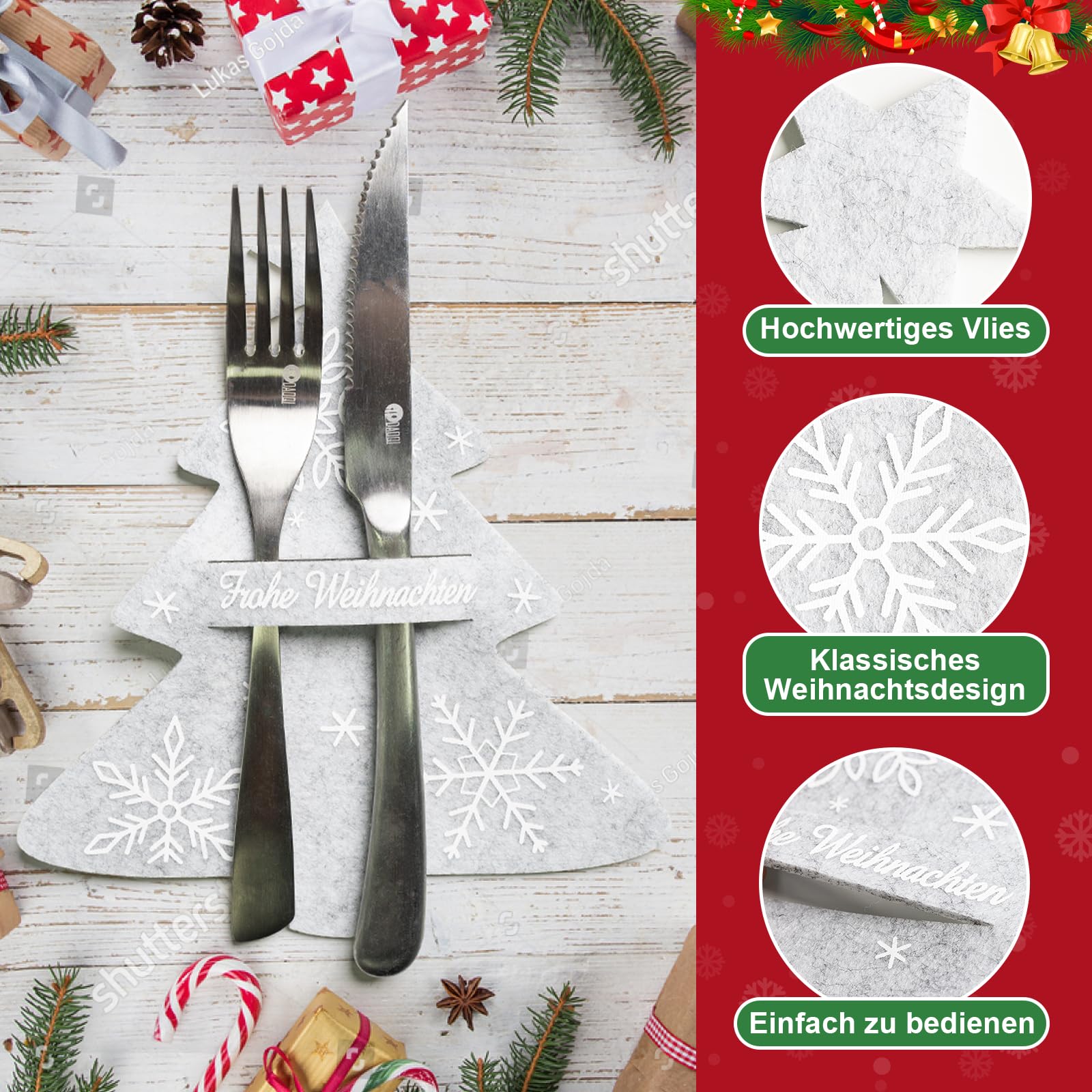 12 Weihnachts-Besteckhalter Aus Filz - Festliche Tischdeko Für Familienessen & Weihnachtsfeier