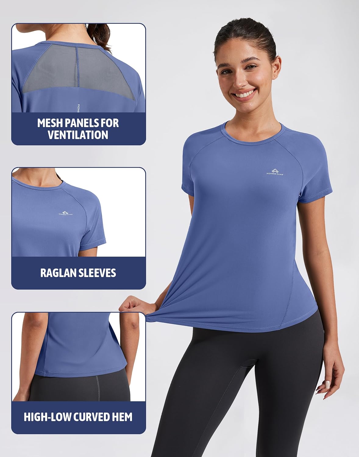 Pioneer Camp Women's Workout Tops Short Sleeve Athletic Shirts Moisture Wicking Quick Dry Mesh Back Yoga Tees for Running Gym - Image 5