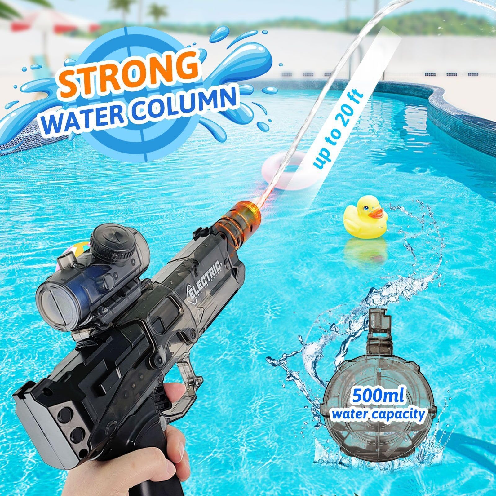 KutaKuta Electric Water Gun, Large Capacity High Powered Squirt Electric Water Pistols, Range 20FT - Image 3