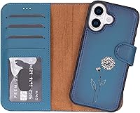 Vista 7 de Funda tipo cartera de piel prémium para iPhone 17, bloqueo RFID, diseño desmontable 2 en 1 con ranuras para tarjetas, funda de piel de vaca azul